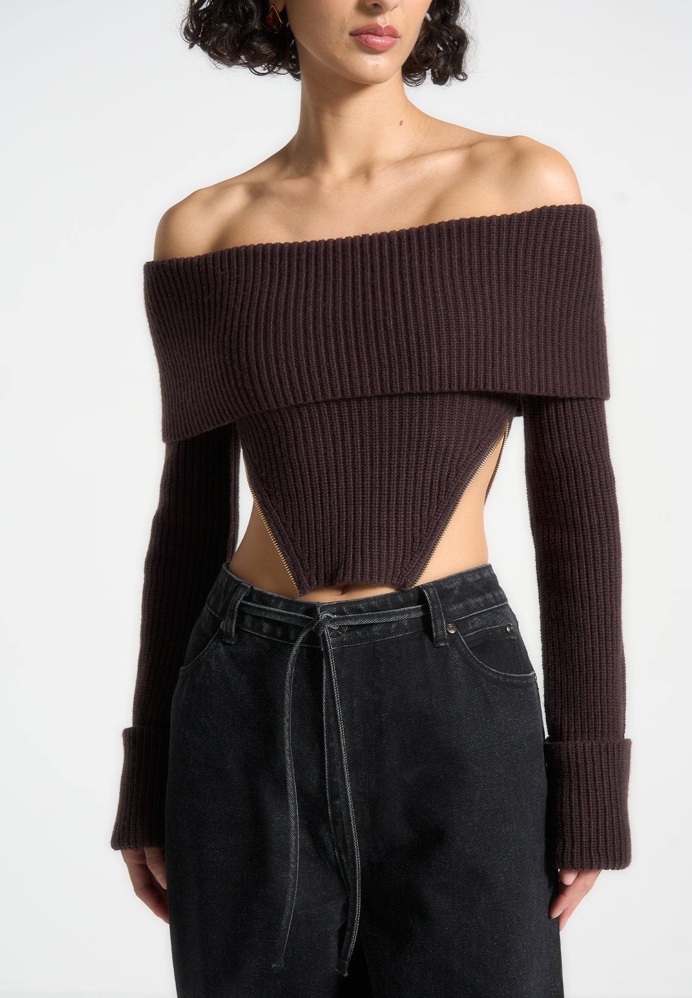 Bandeau-Top aus Strick mit Reißverschlussdetail - Braun
