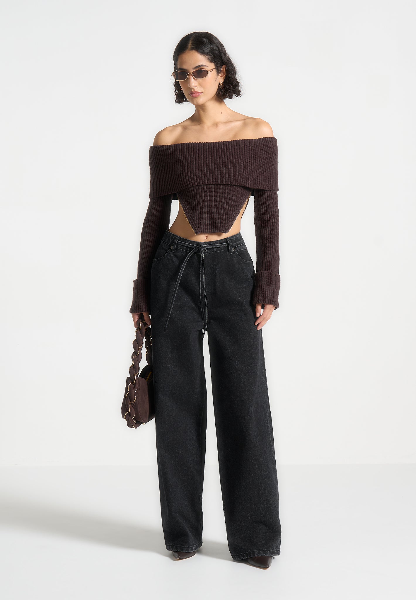 Bandeau-Top aus Strick mit Reißverschlussdetail - Braun
