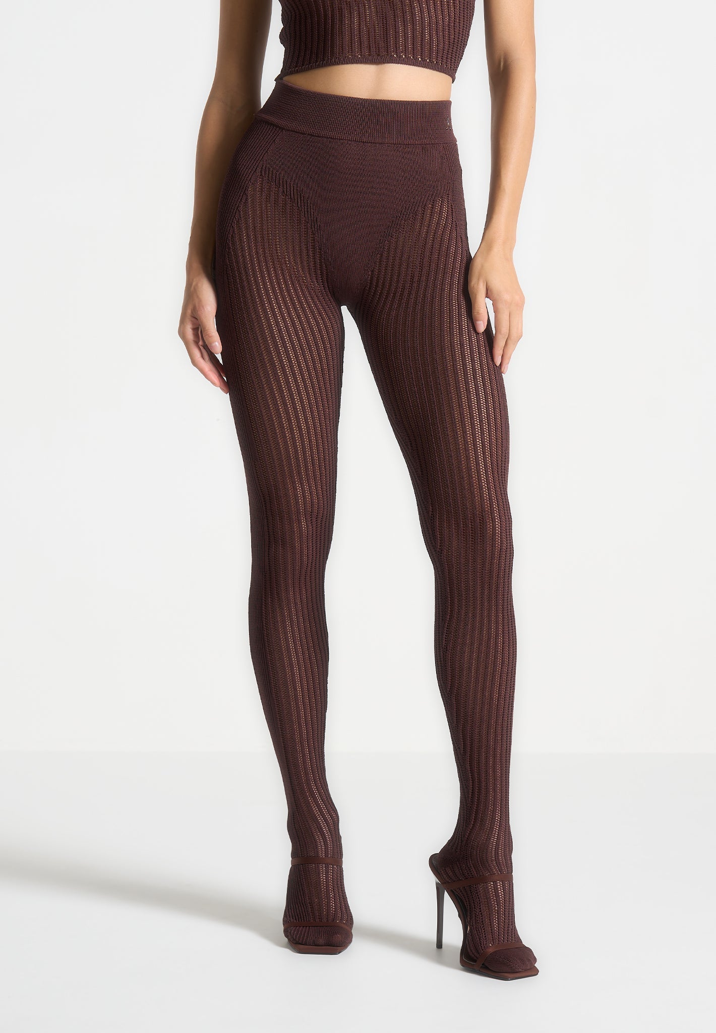 Gestrickte Kontur-Fußleggings - Braun