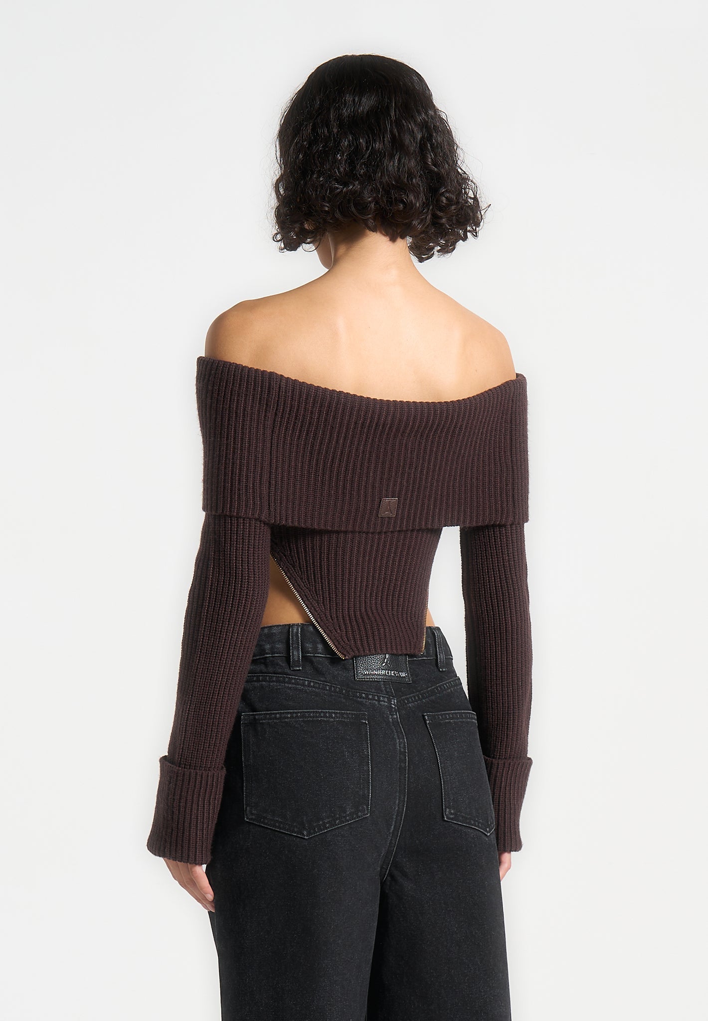 Bandeau-Top aus Strick mit Reißverschlussdetail - Braun