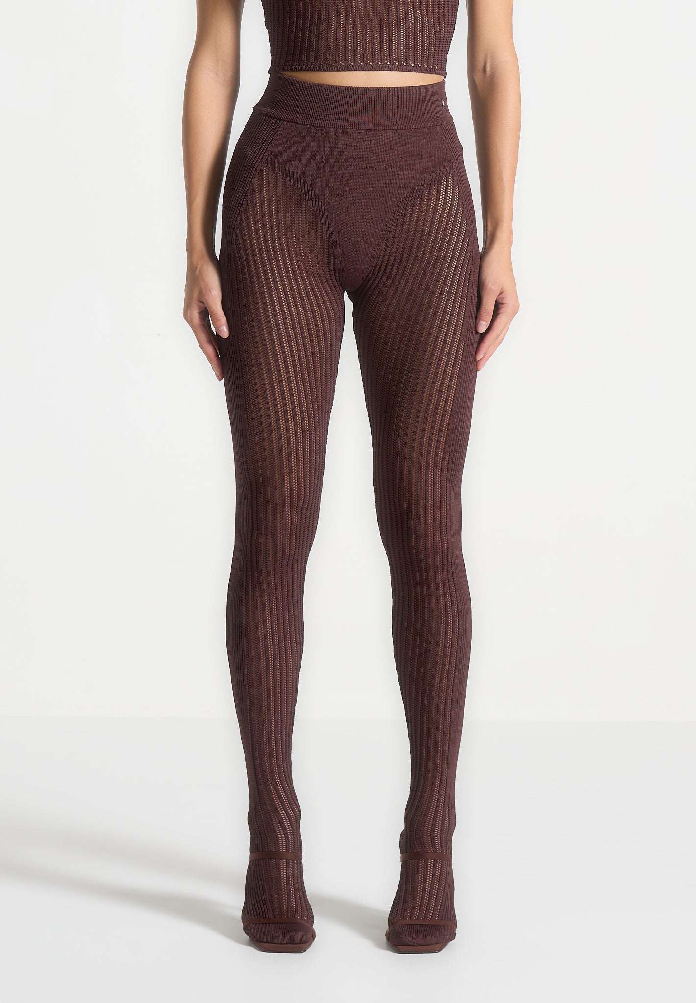 Gestrickte Kontur-Fußleggings - Braun