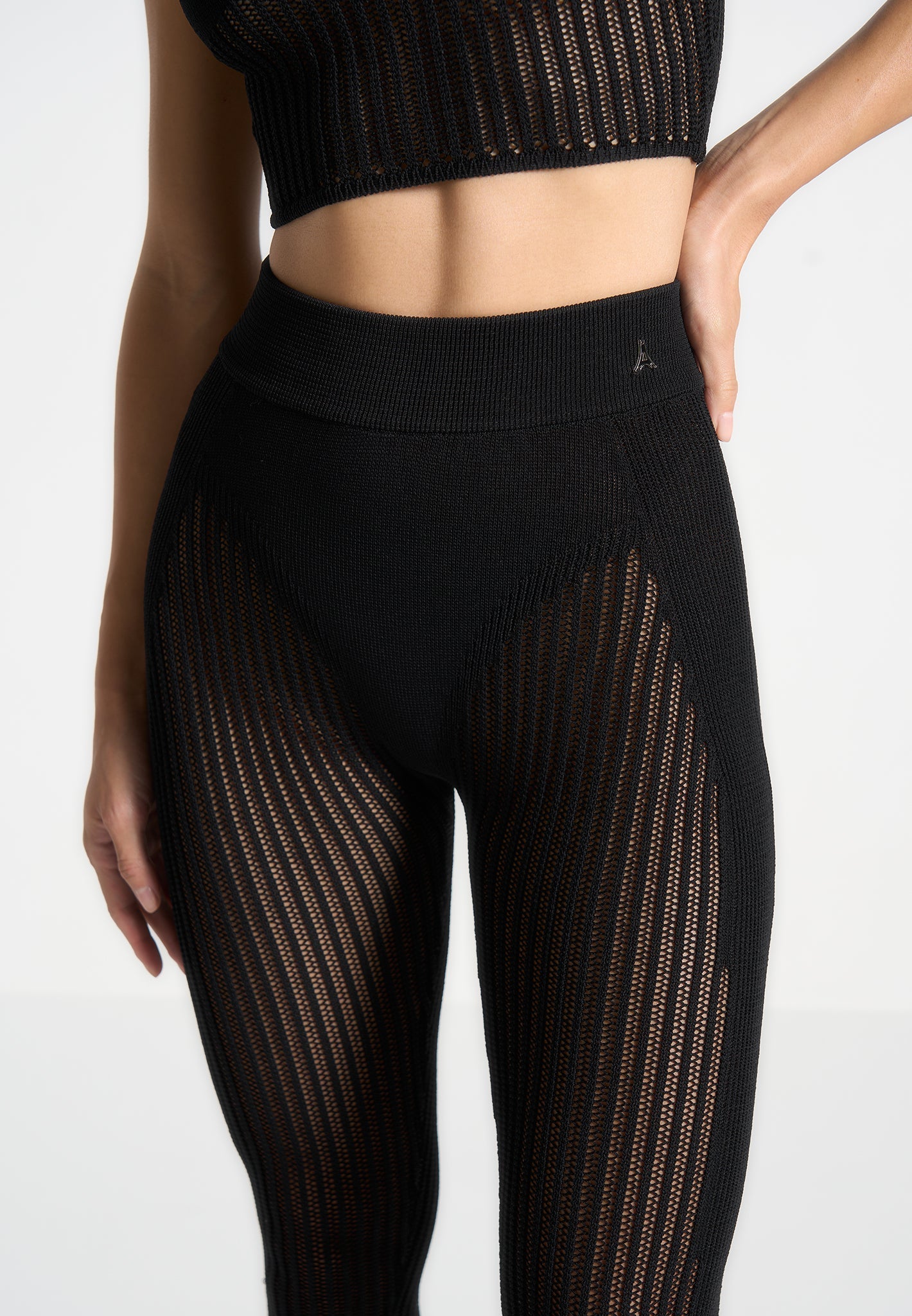 Gestrickte Contour Footsie Leggings - Schwarz