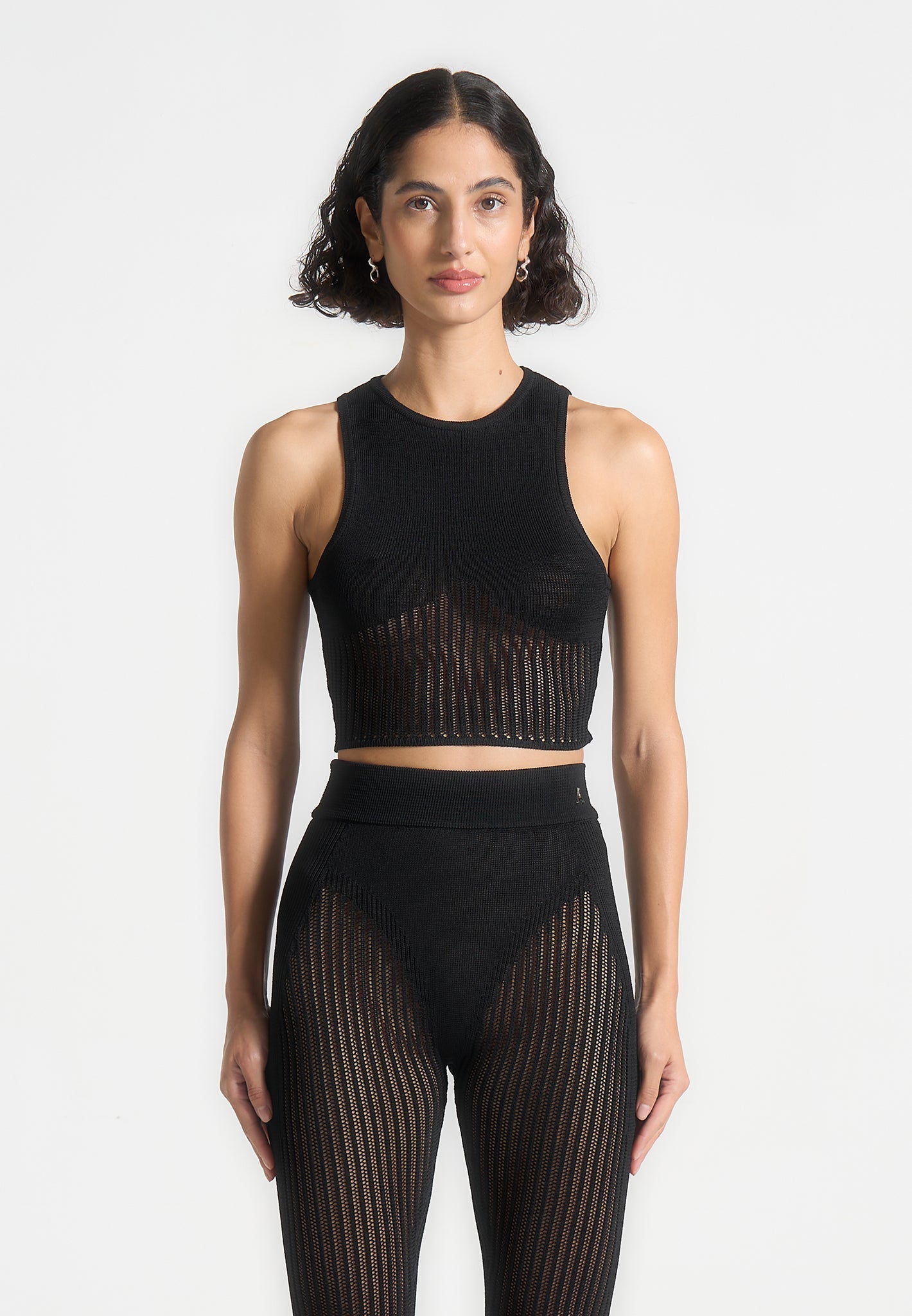 Gestricktes Kontur-Crop-Top - Schwarz