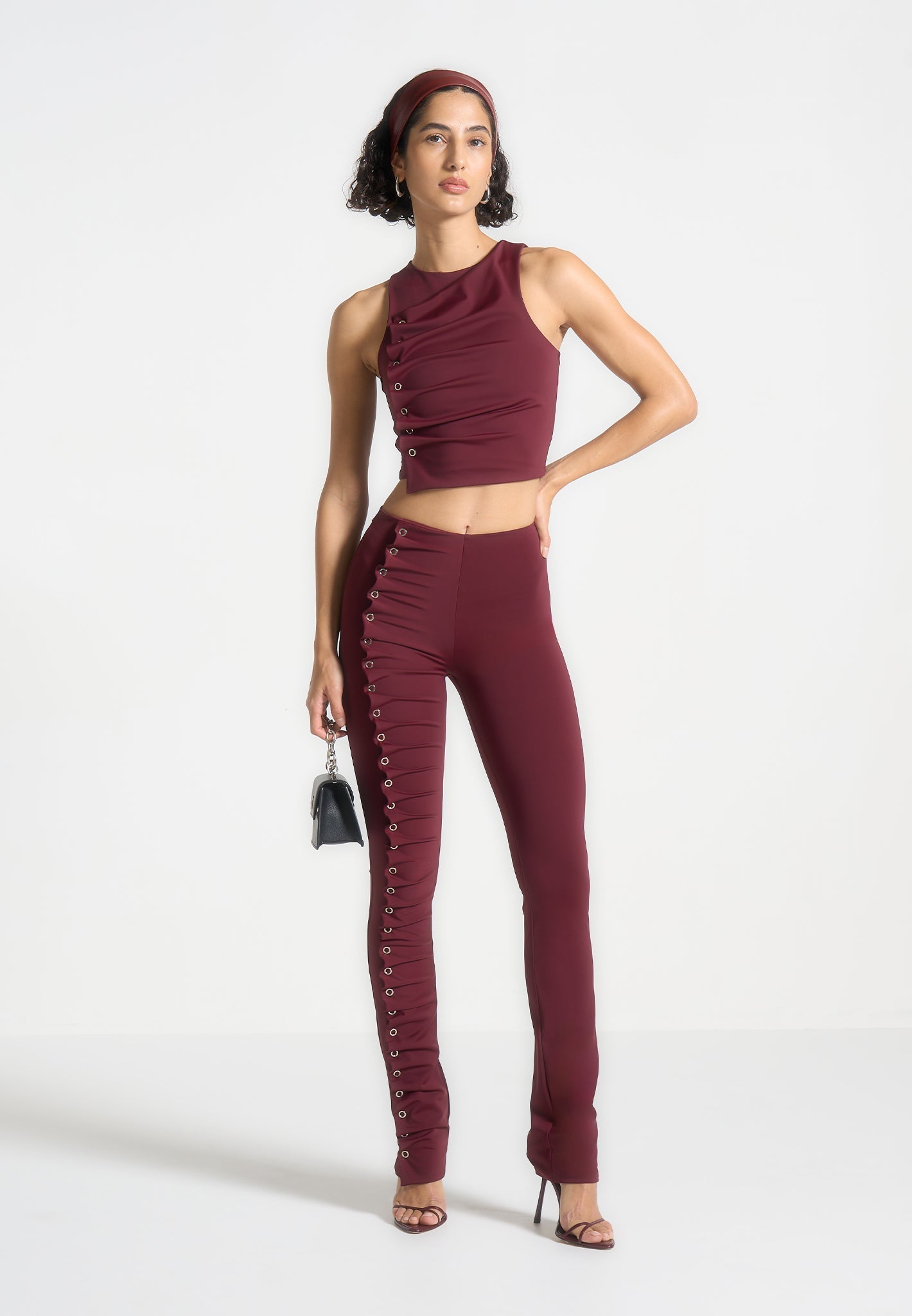 Leggings mit Ösendetail - Weinrot
