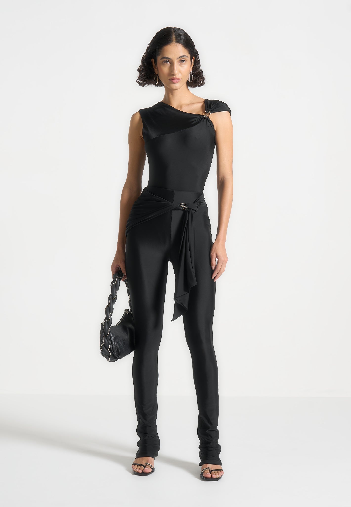 Leggings mit drapiertem Metalldetail - Schwarz