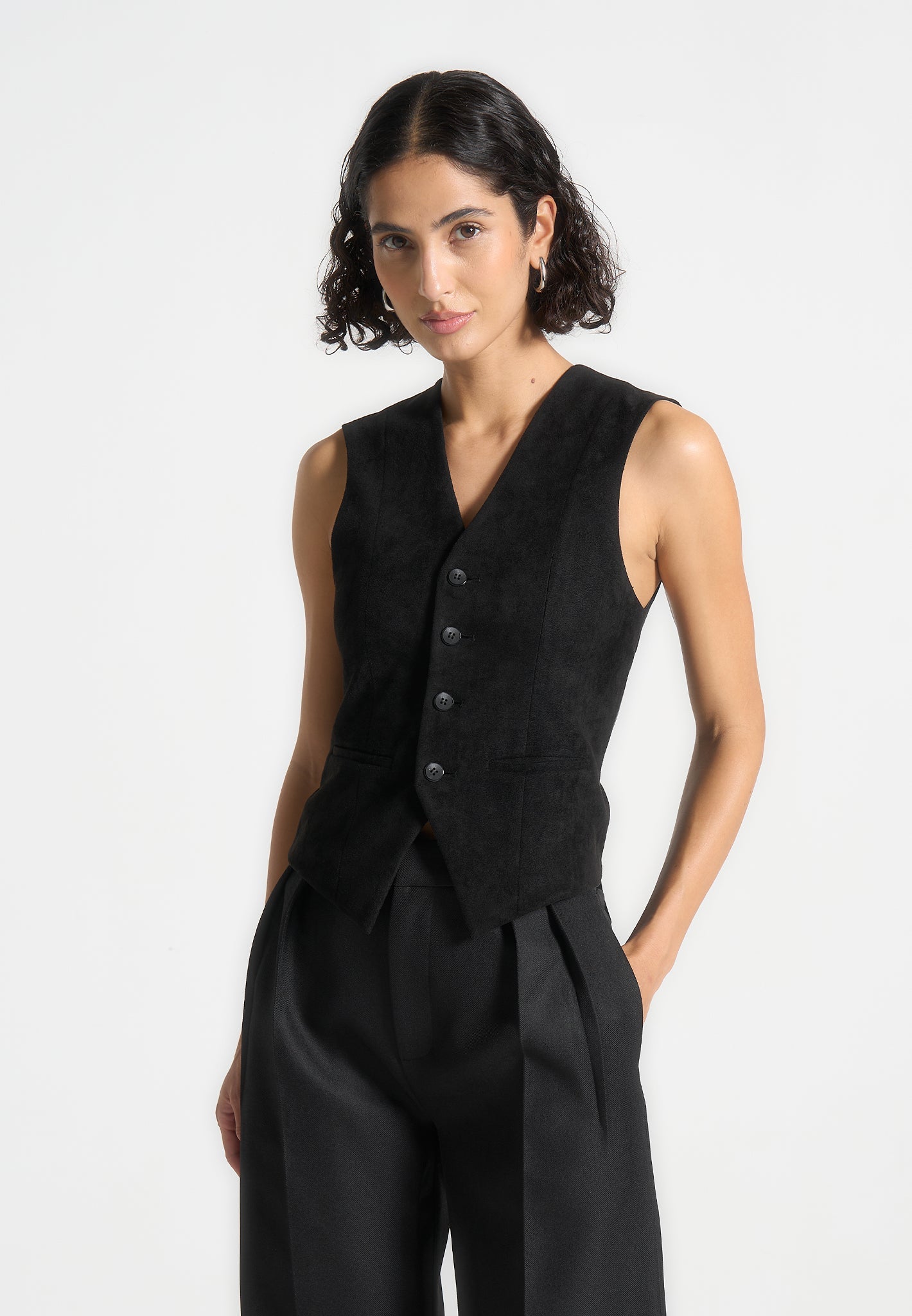 Wildlederweste mit Cinch-Muster - Schwarz