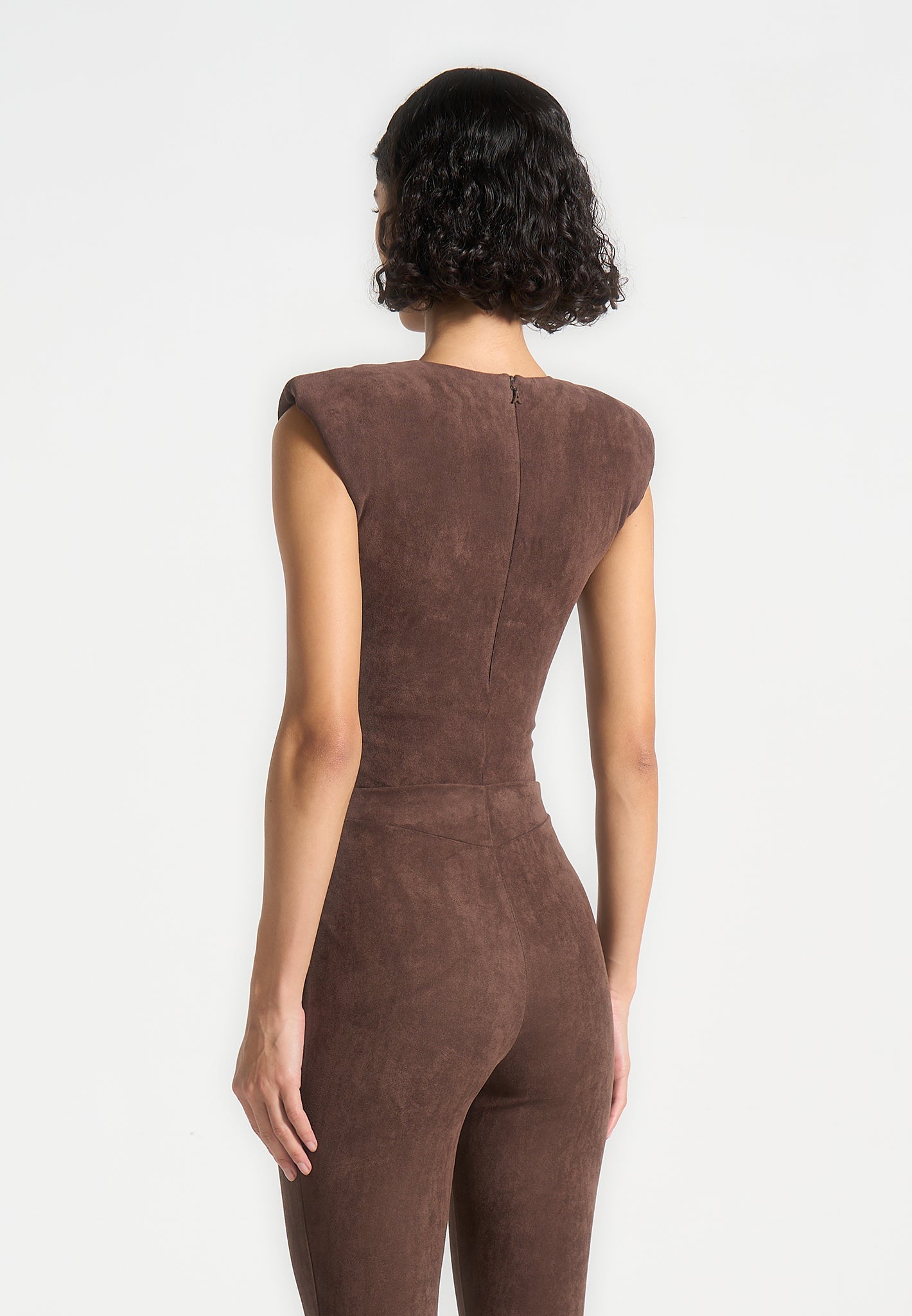 Wildleder-Bodysuit mit weiten Schultern - Braun