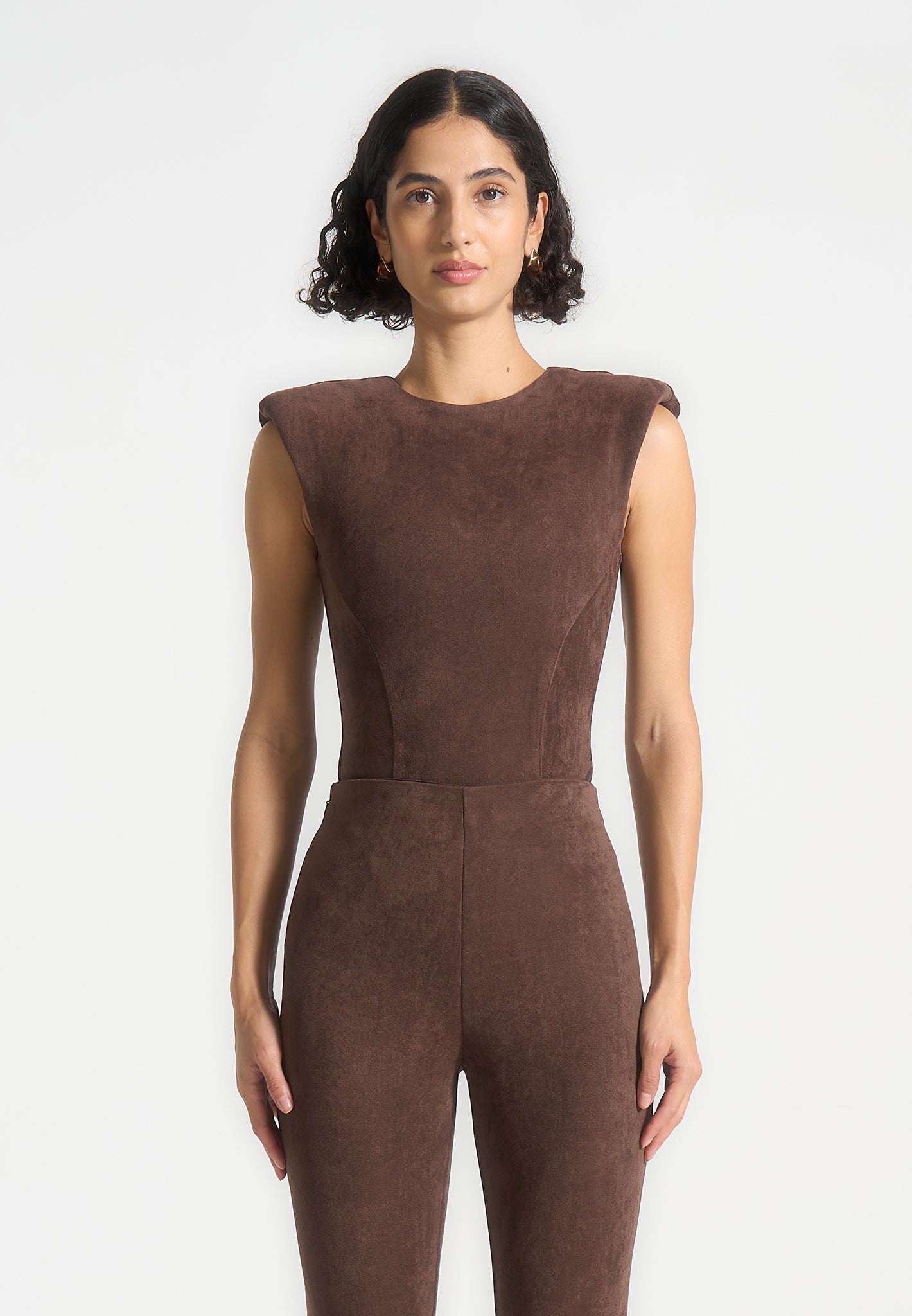 Wildleder-Bodysuit mit weiten Schultern - Braun