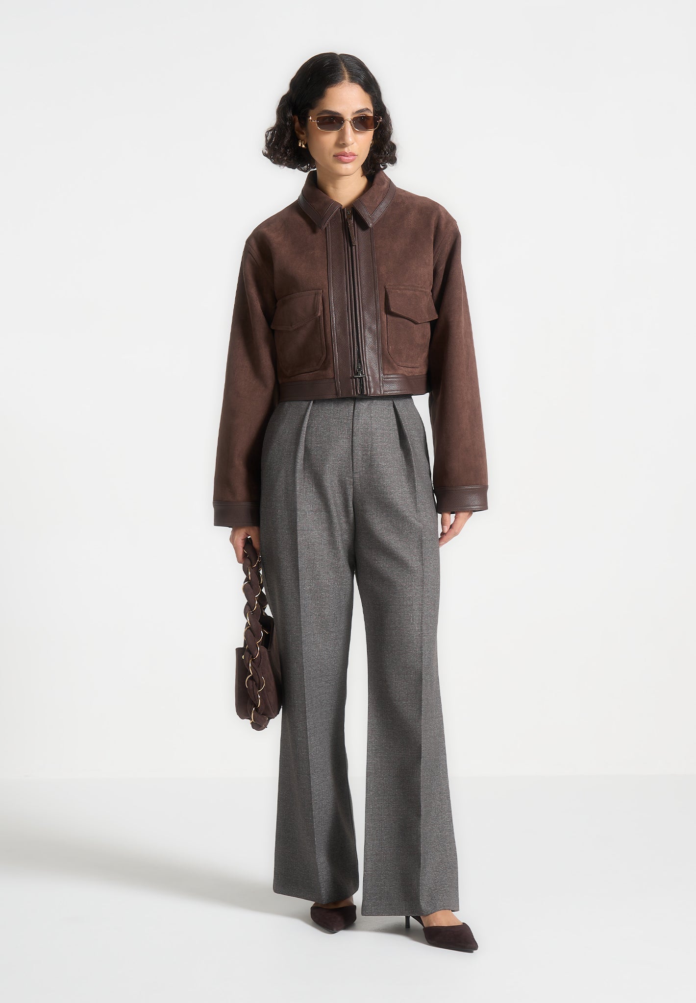Jacke aus Wildleder und gekrispeltem Leder - Braun