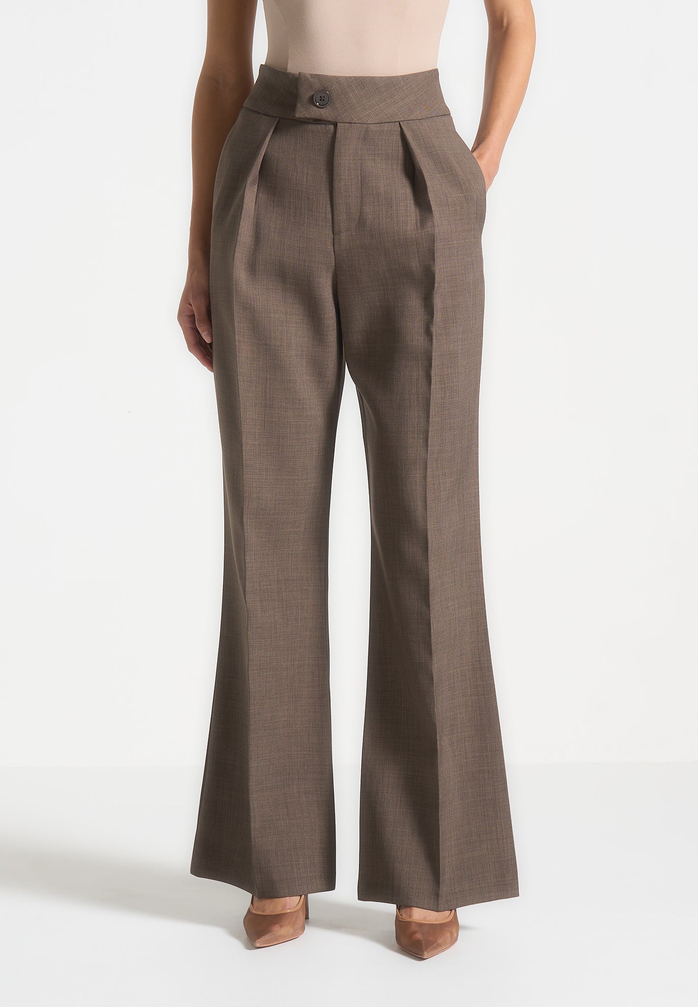 Maßgeschneiderte Hose mit hoher Taille - Dunkeltaupe