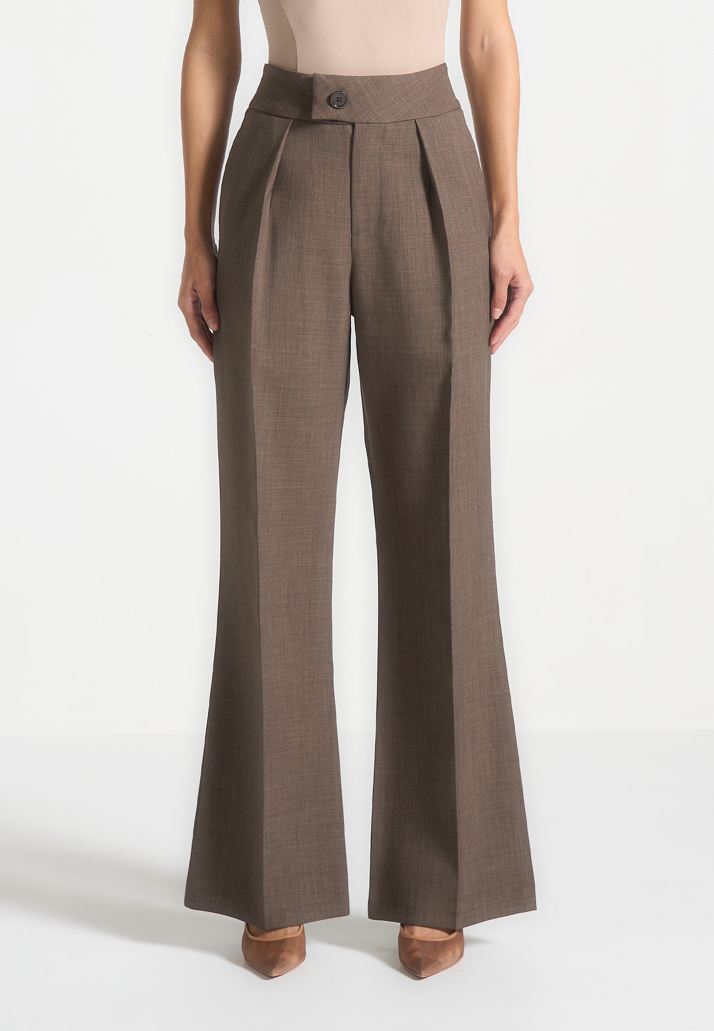 Maßgeschneiderte Hose mit hoher Taille - Dunkeltaupe