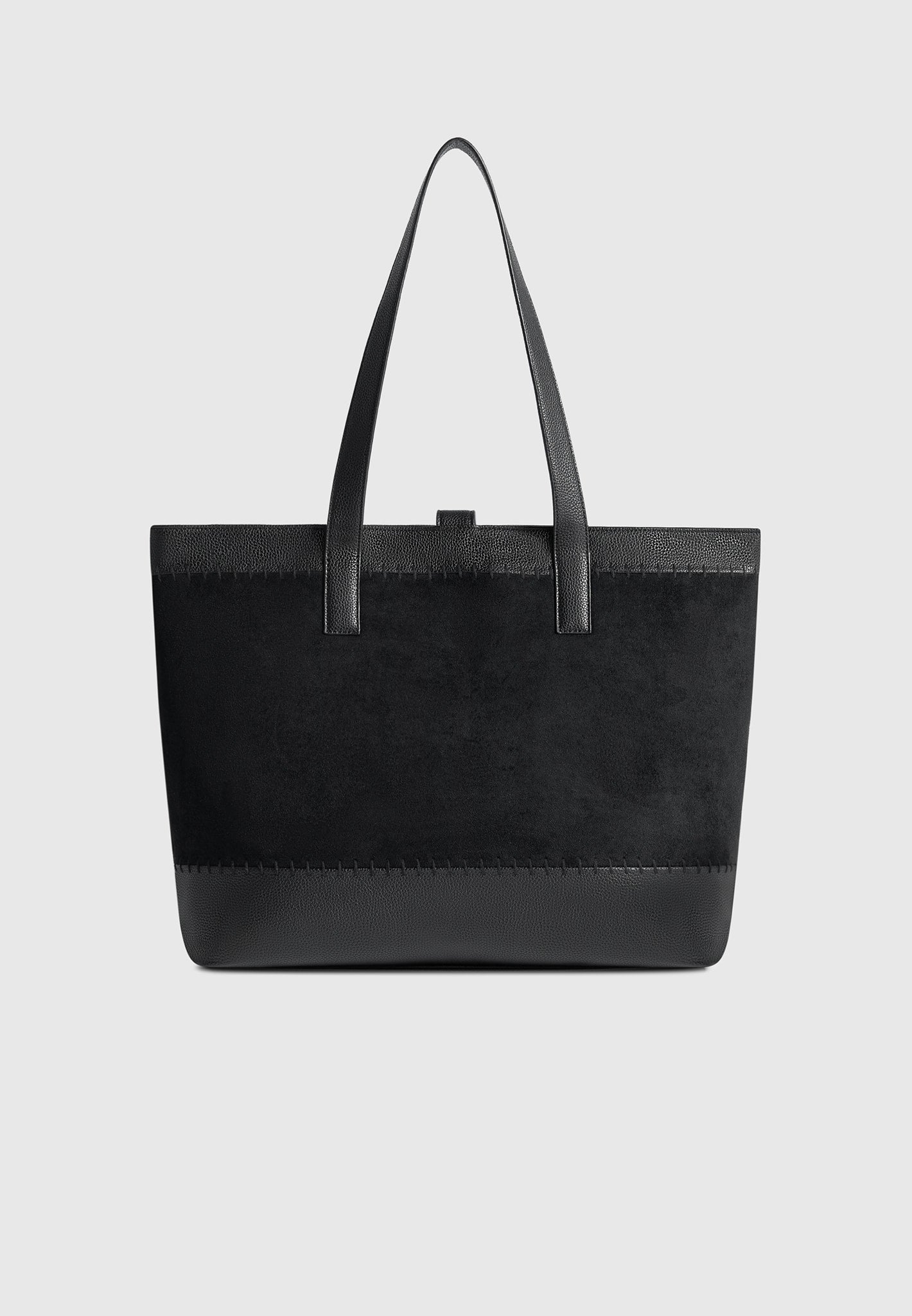 Tote Bag aus Wildleder und gekrispeltem Leder mit Überwendlingsstich - Schwarz