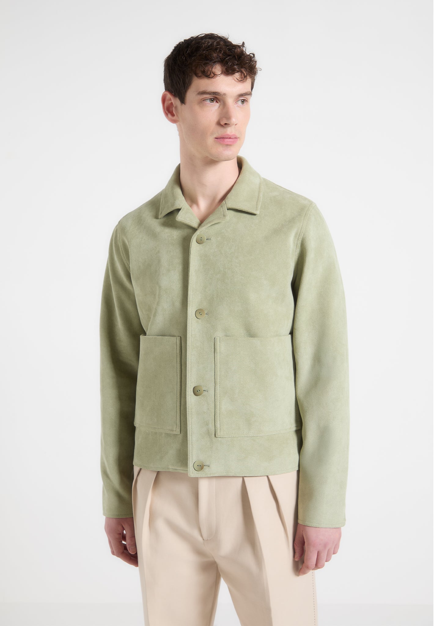 Wildlederjacke mit Reverskragen - Salbeigrün