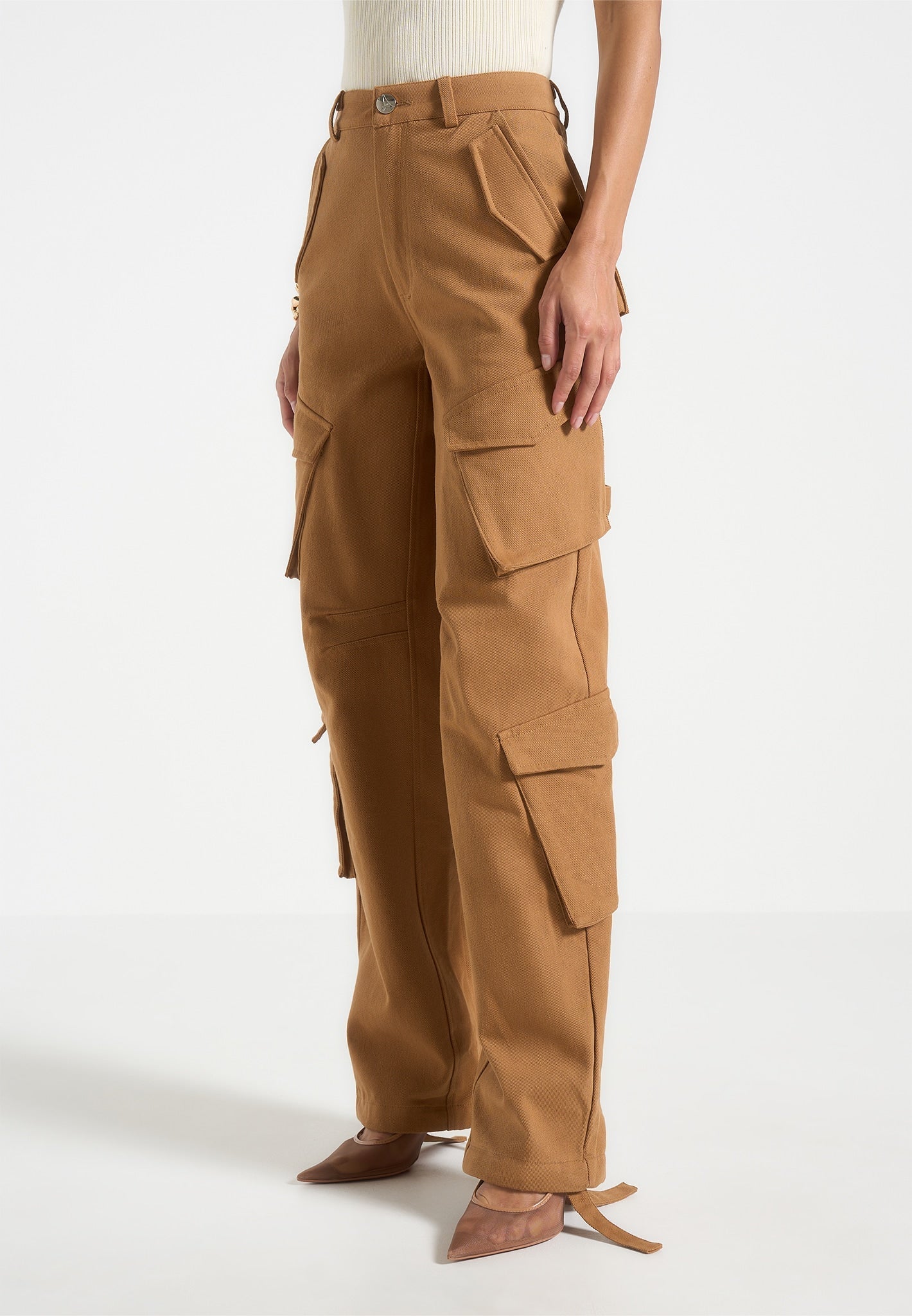 Cargohose mit hoher Taille - Hellbraun