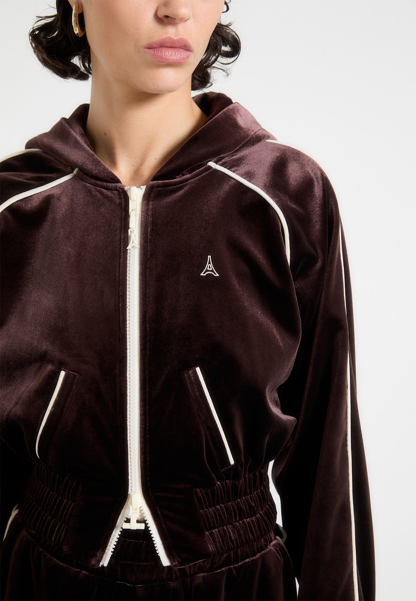 Eiffel Velours-Kapuzenpullover mit durchgehendem Reißverschluss - Braun