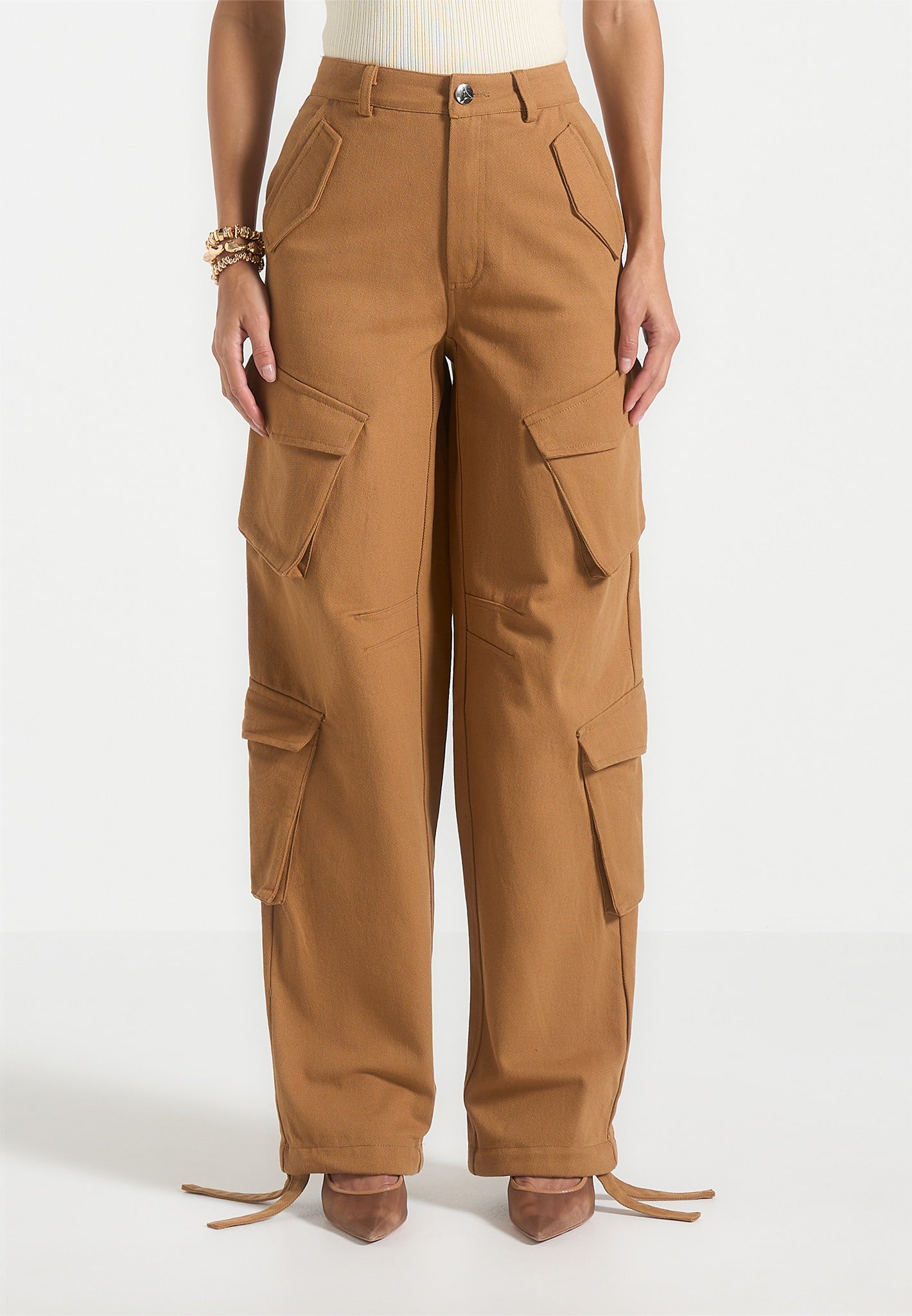 Cargohose mit hoher Taille - Hellbraun