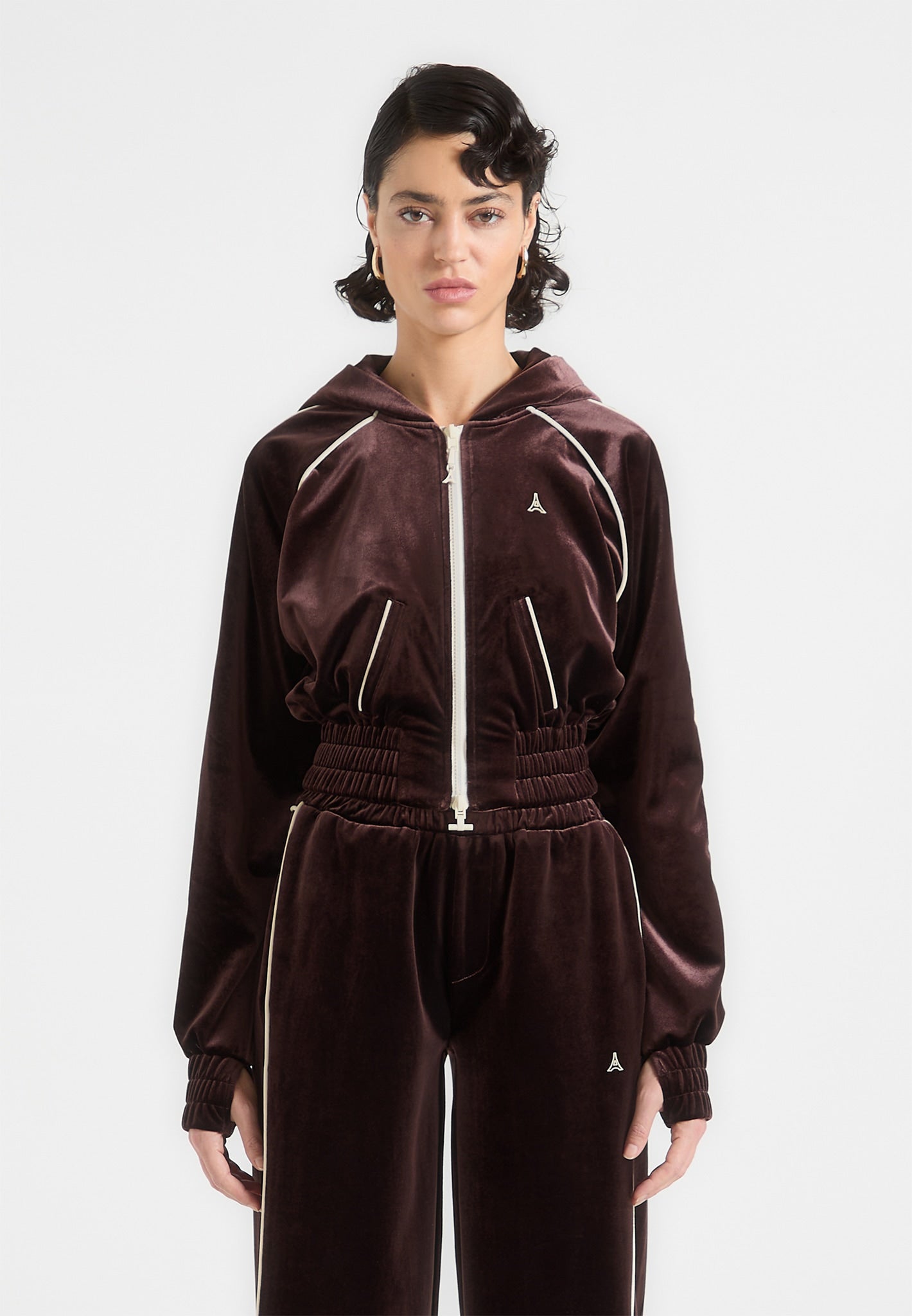 Eiffel Velours-Kapuzenpullover mit durchgehendem Reißverschluss - Braun