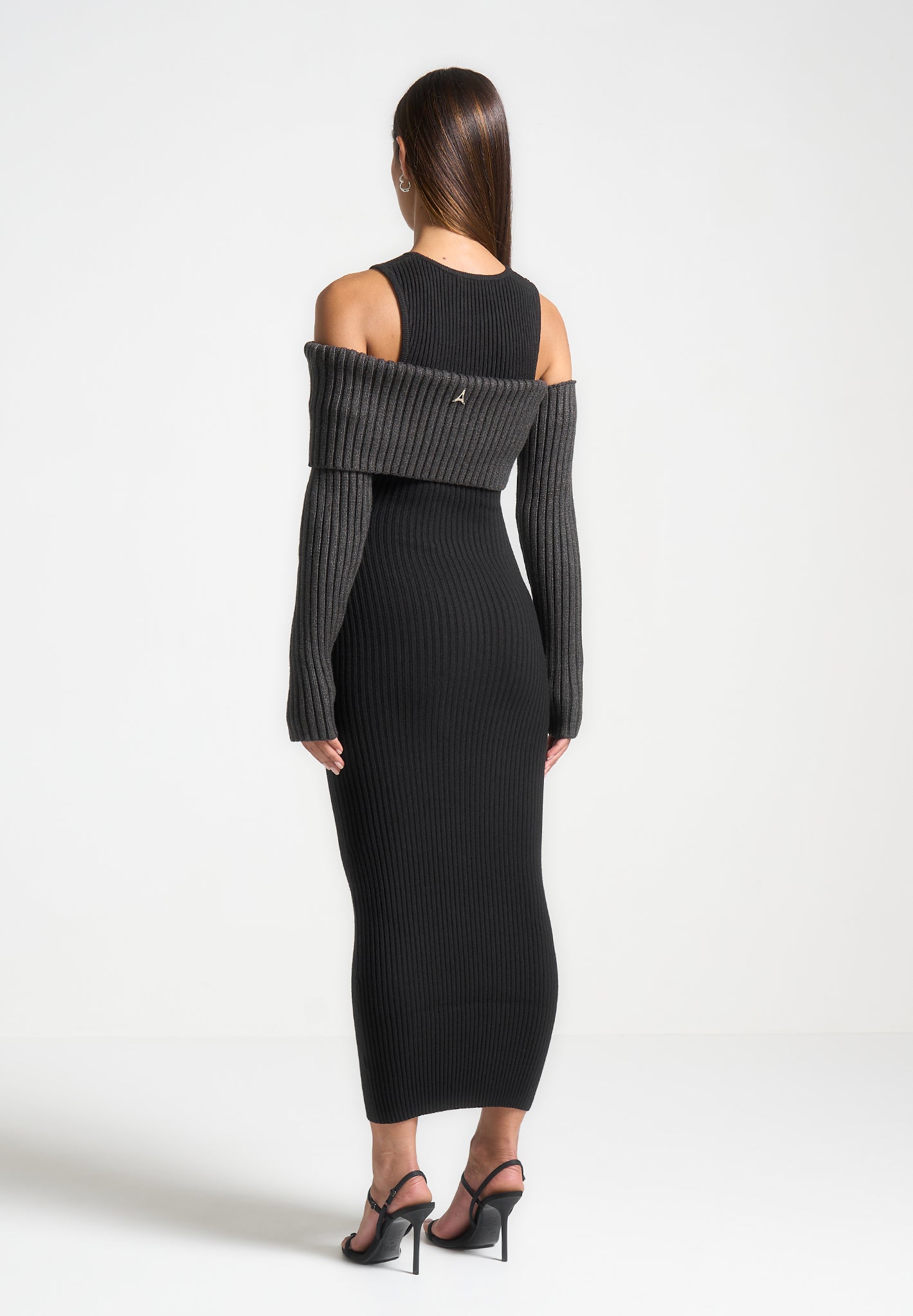 Overlay-Strick-Midaxi-Kleid - Schwarz/Grau