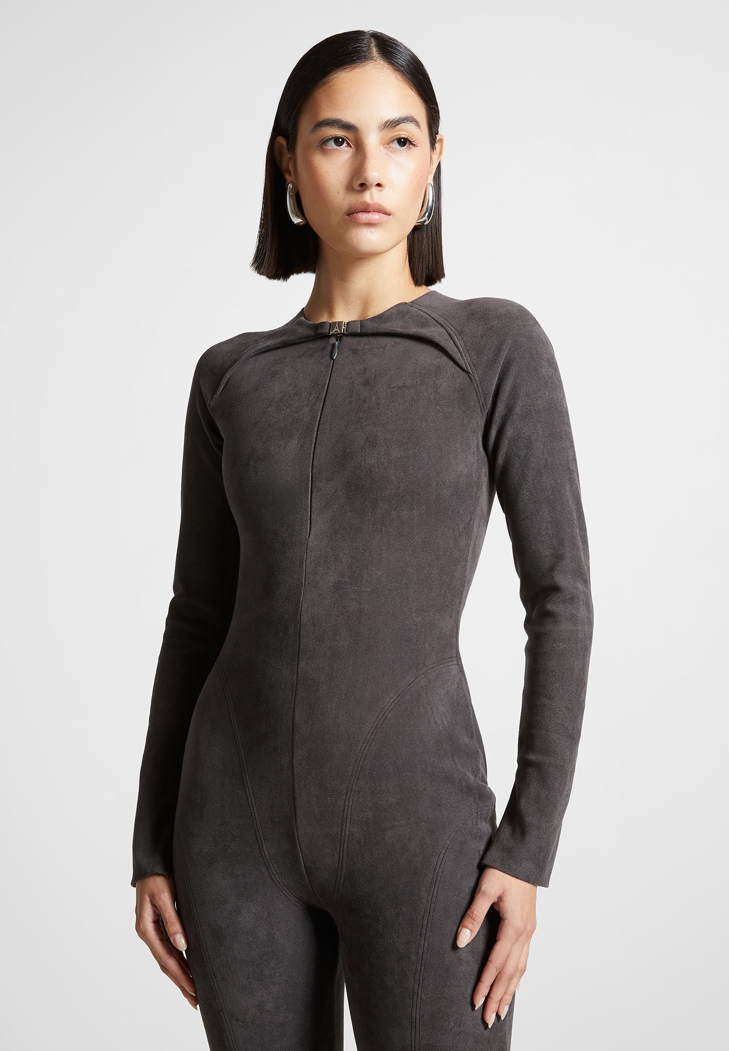 Jumpsuit aus veganem Wildleder – Dunkelgrau