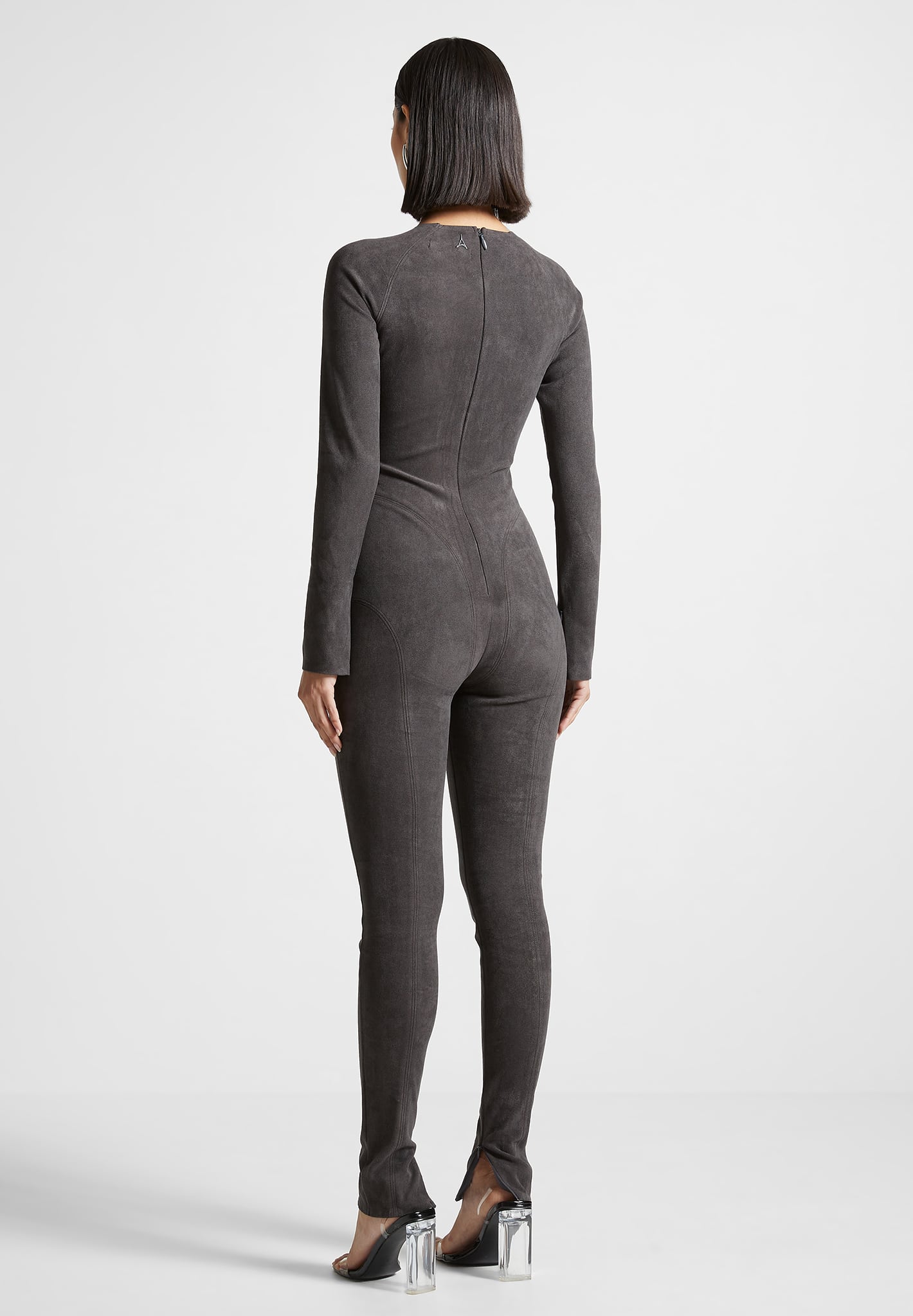 Jumpsuit aus veganem Wildleder – Dunkelgrau