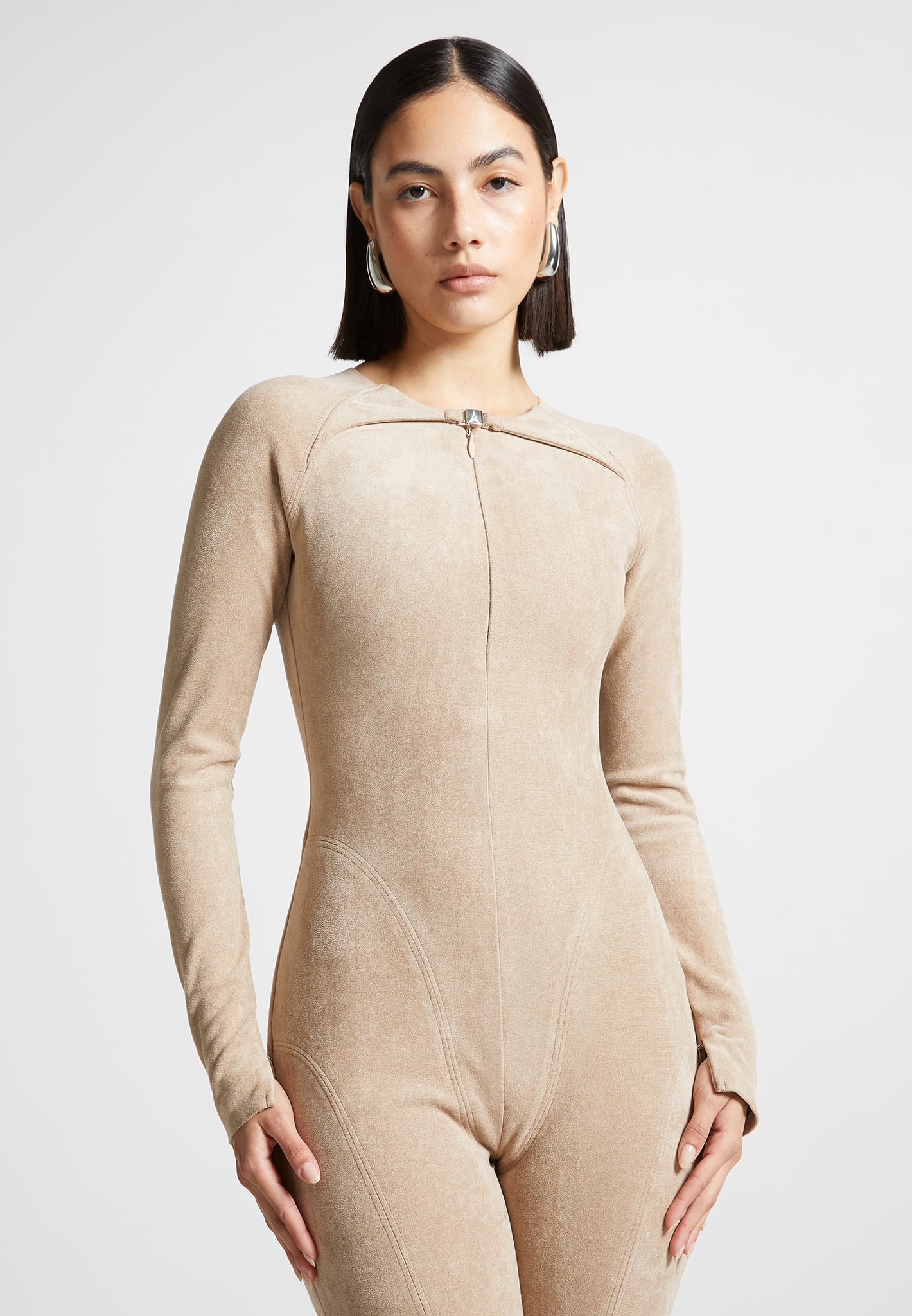 Jumpsuit aus veganem Wildleder - Beige