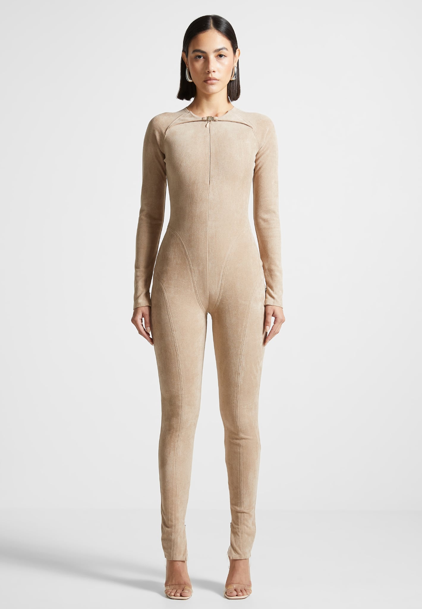 Jumpsuit aus veganem Wildleder - Beige