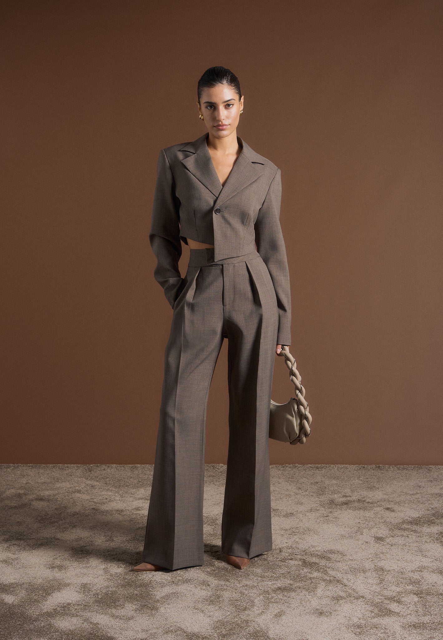 Maßgeschneiderte Hose mit hoher Taille - Dunkeltaupe
