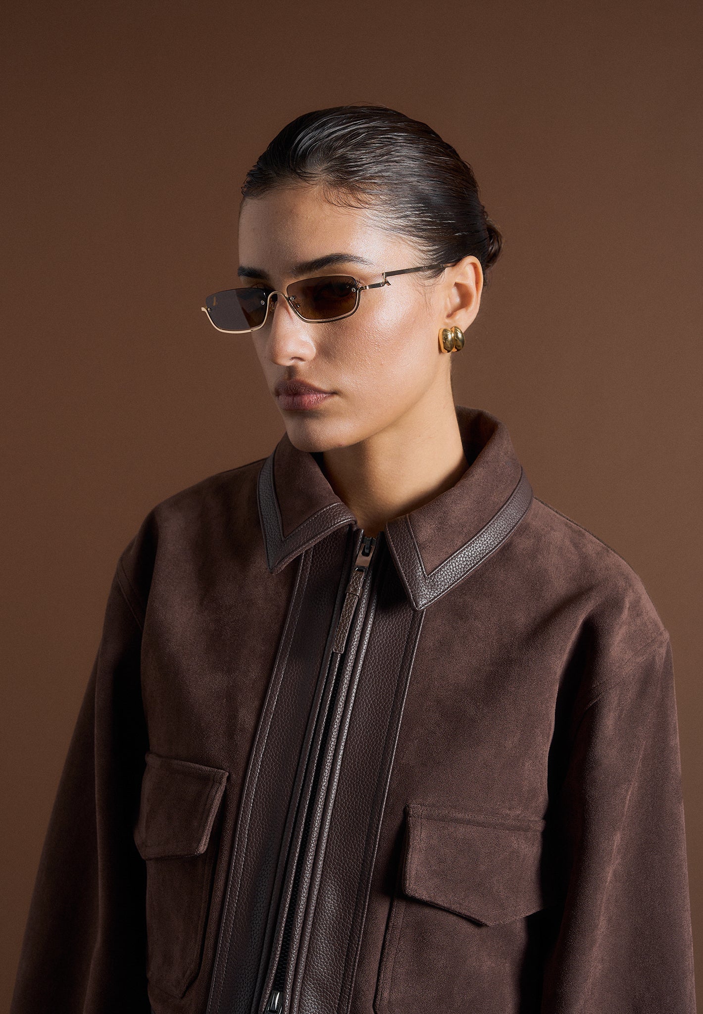 Jacke aus Wildleder und gekrispeltem Leder - Braun
