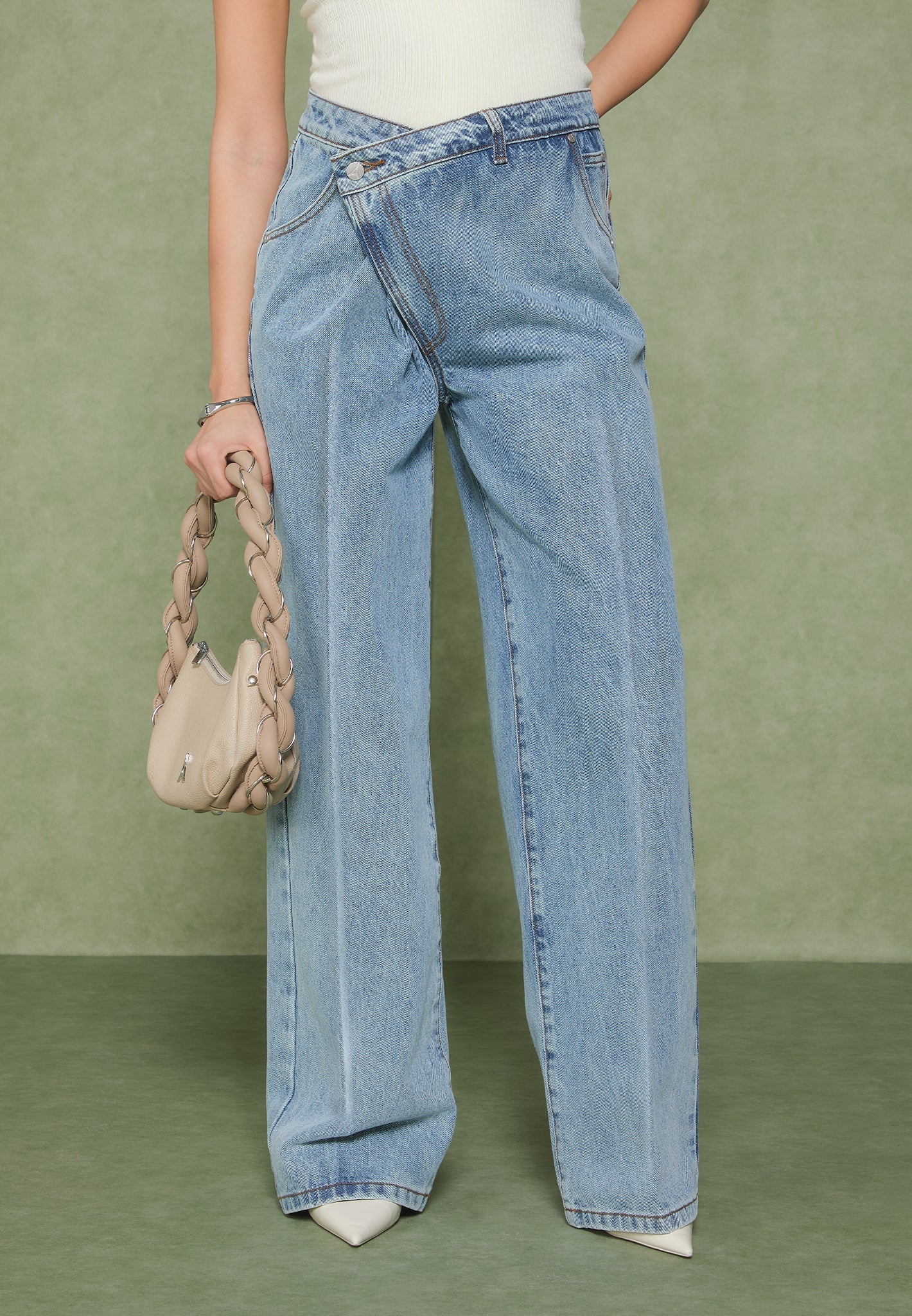 Wickel-Baggy-Jeans - Mittelblau