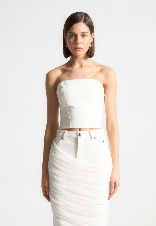 Denim-Bandeau-Korsett-Top - Off White