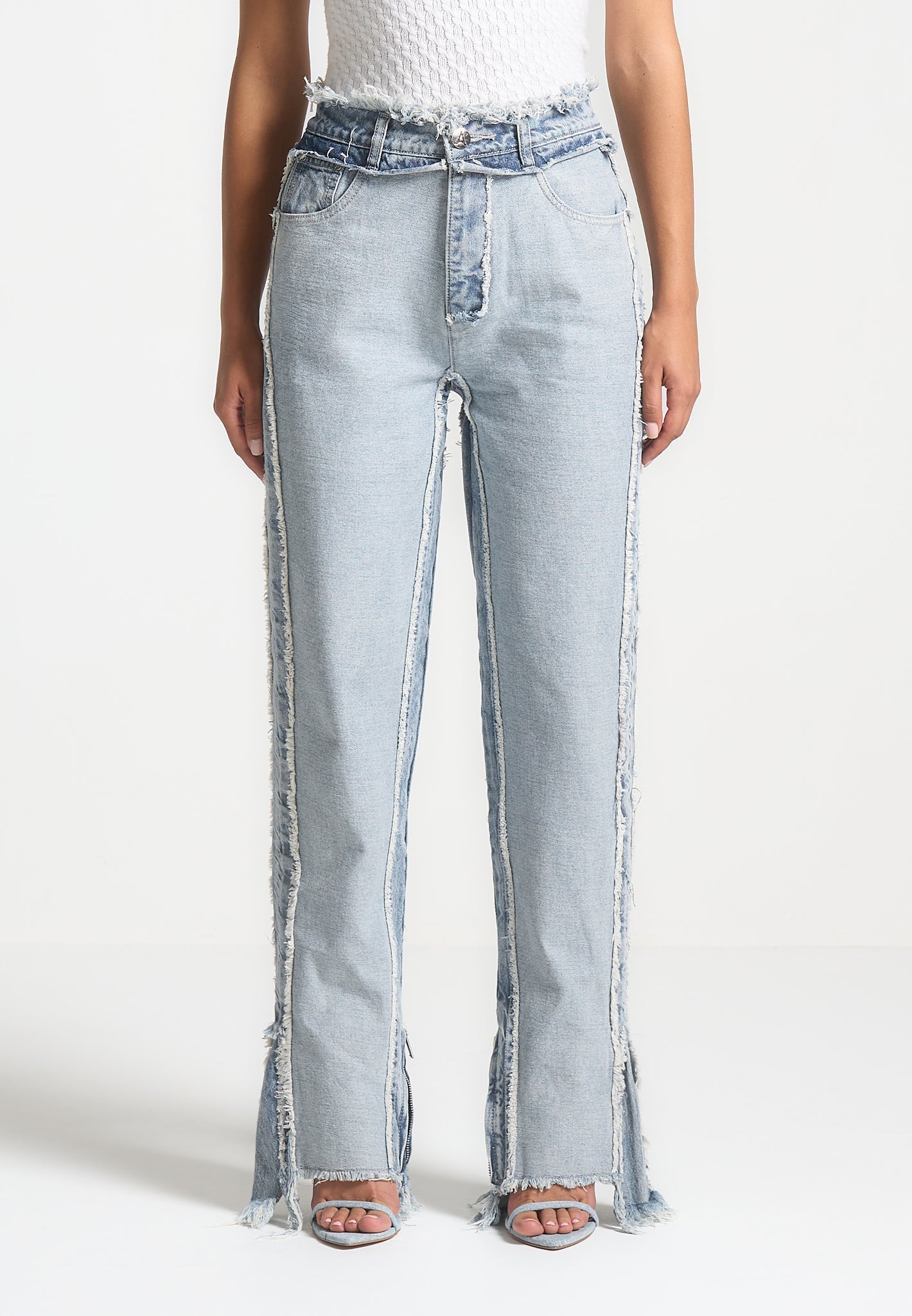Distressed Mom Jeans - Mittelblau