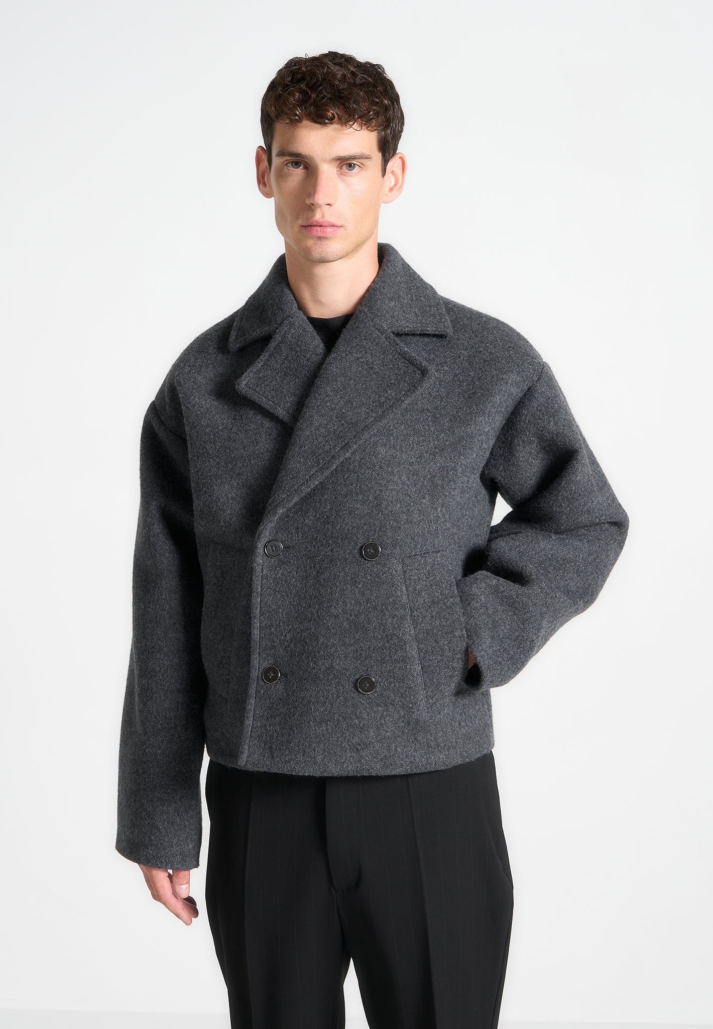 Zweireihige Wolljacke - Grau