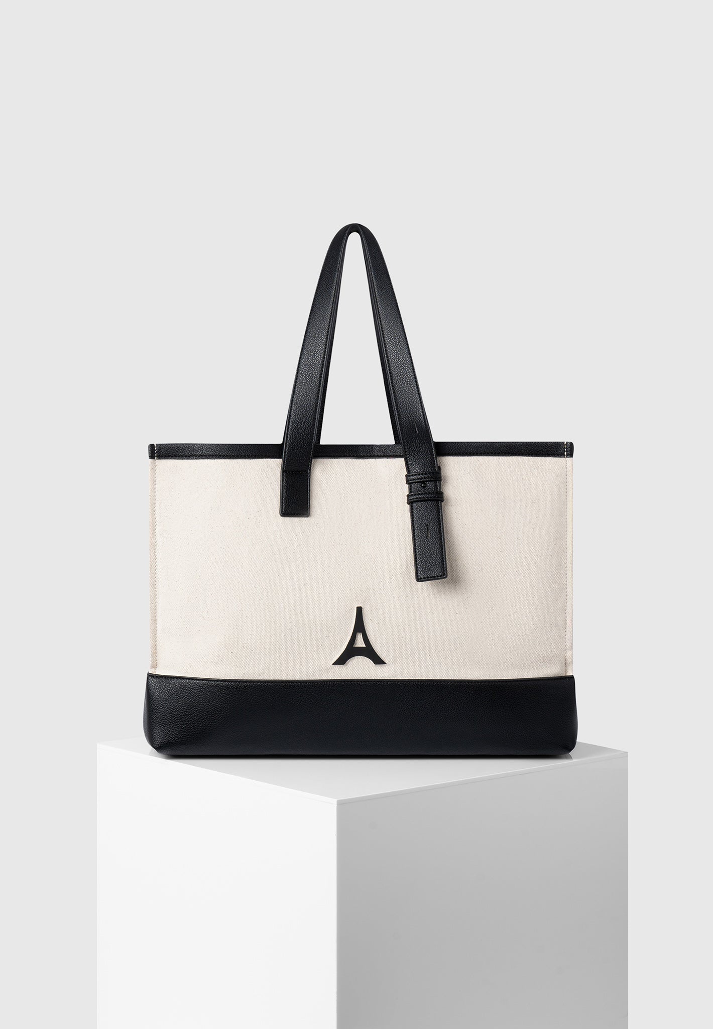 Tragetasche aus Canvas mit Eiffel-Detail – Beige/Schwarz
