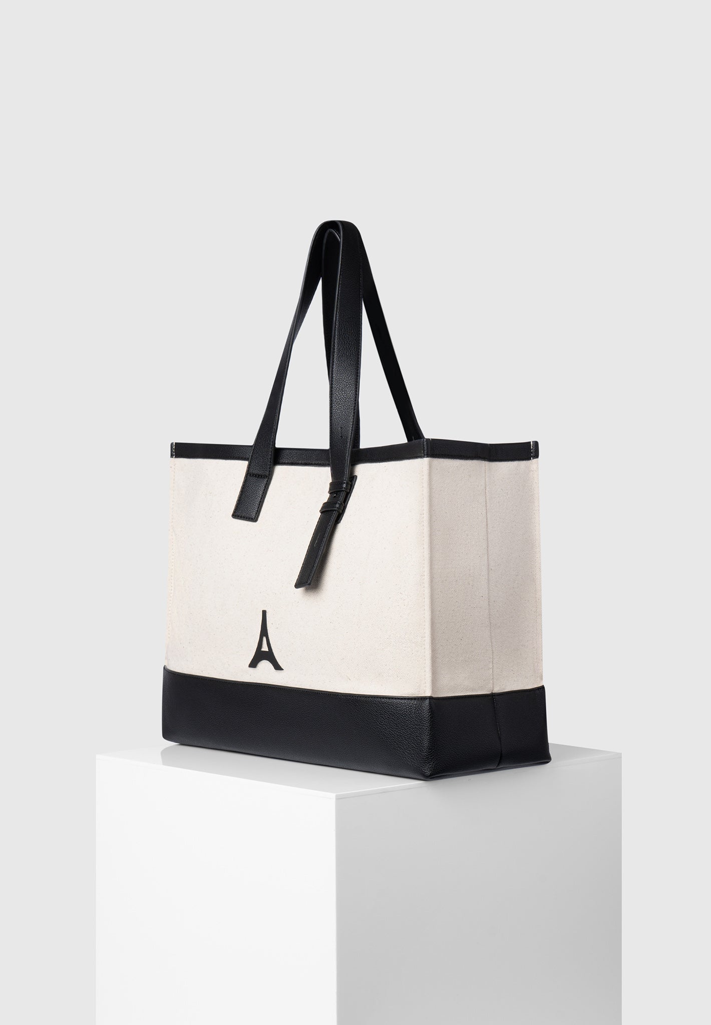 Tragetasche aus Canvas mit Eiffel-Detail – Beige/Schwarz