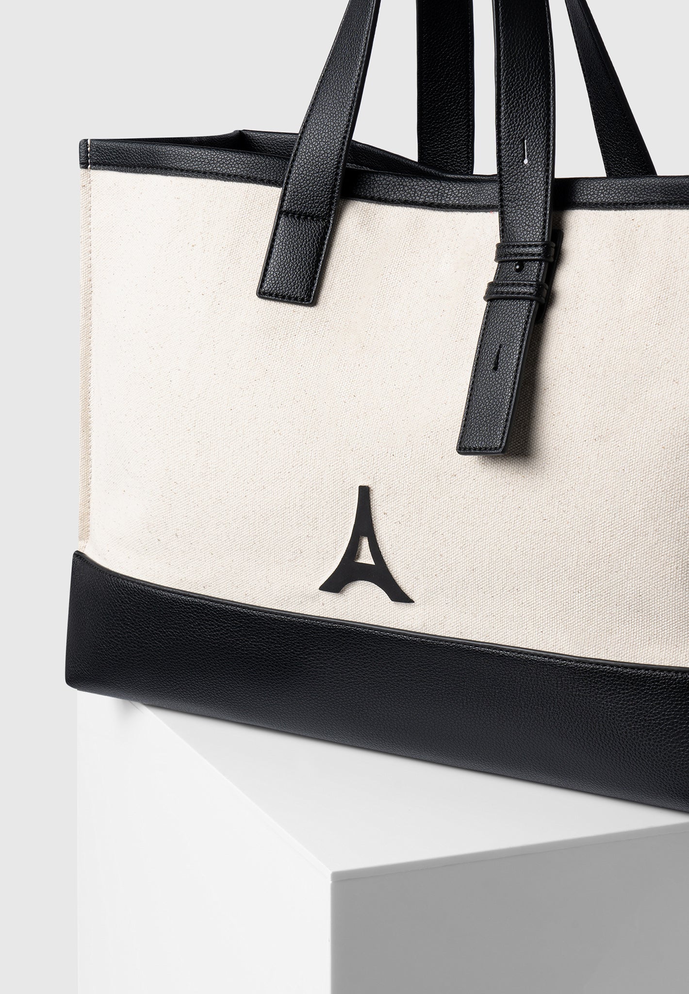 Tragetasche aus Canvas mit Eiffel-Detail – Beige/Schwarz