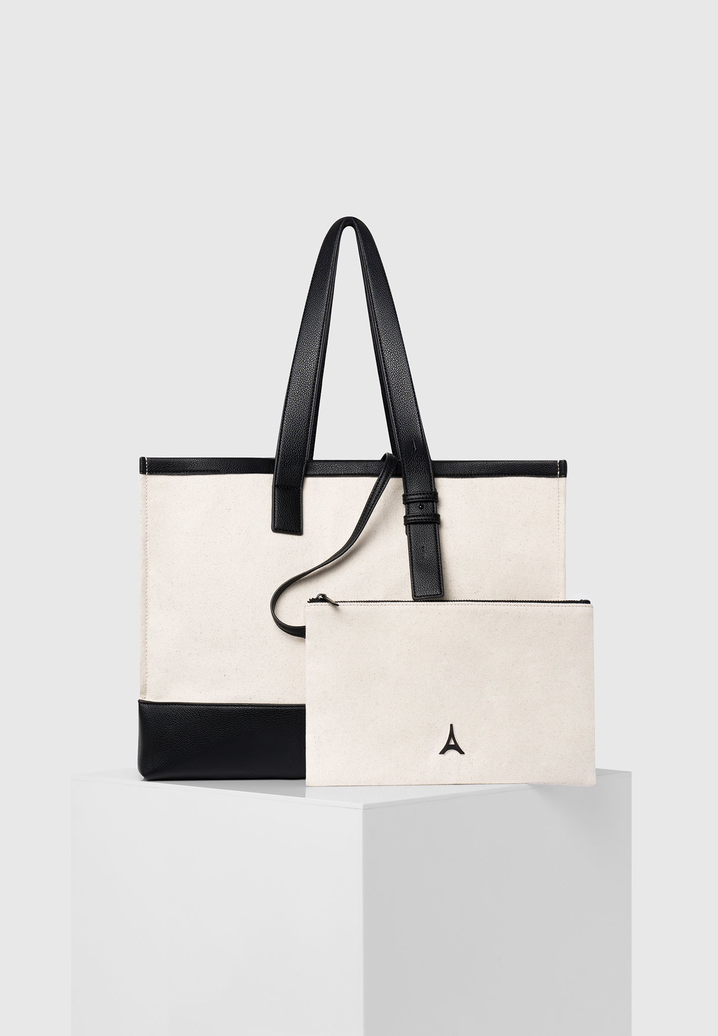 Tragetasche aus Canvas mit Eiffel-Detail – Beige/Schwarz