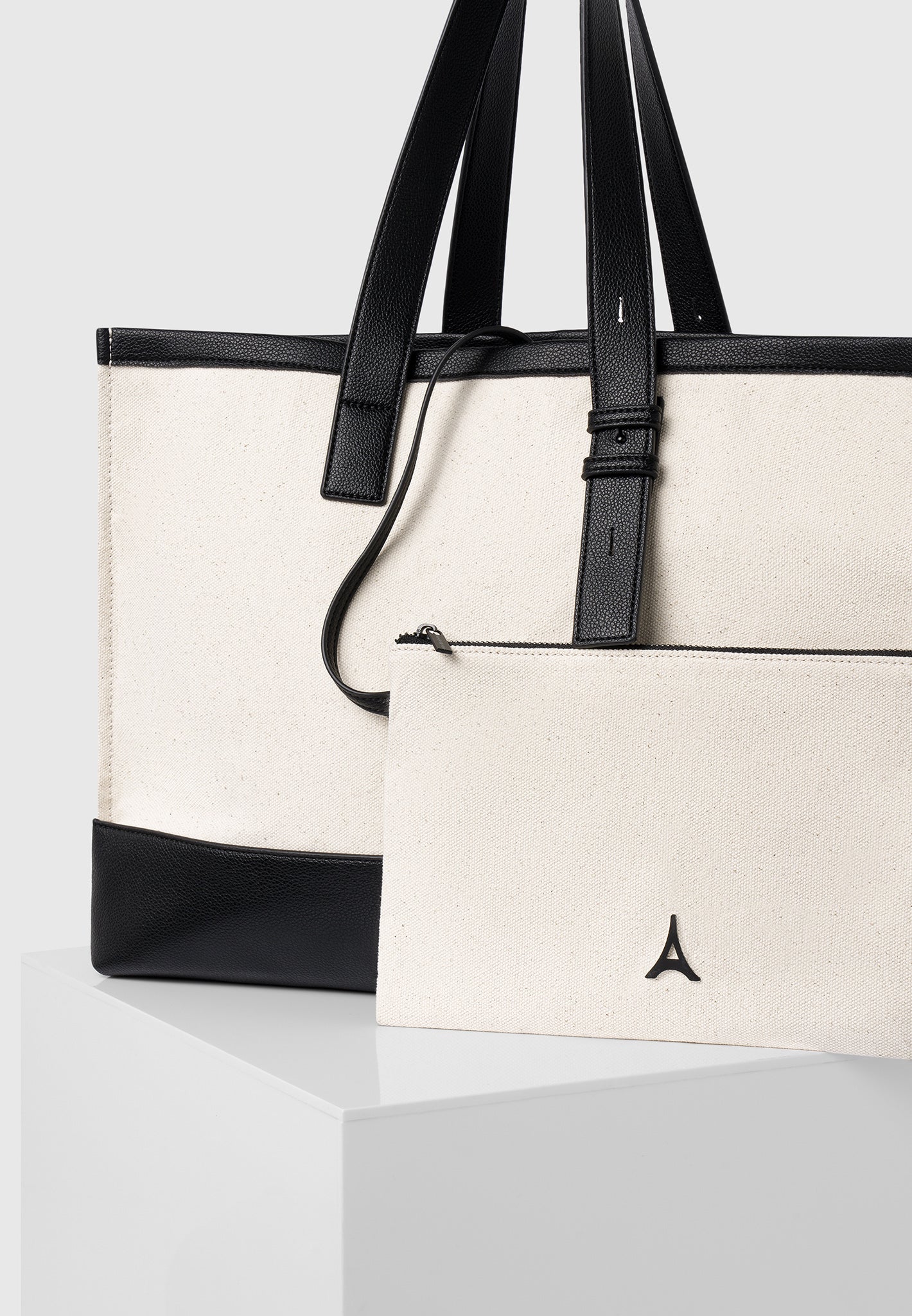 Tragetasche aus Canvas mit Eiffel-Detail – Beige/Schwarz