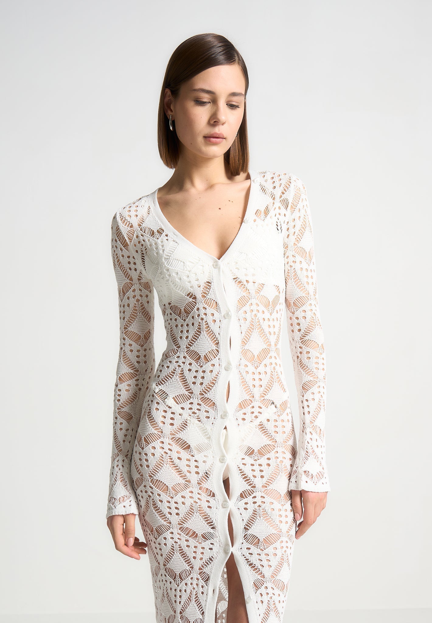 Langer Strick-Cardigan zum Überziehen - Off White