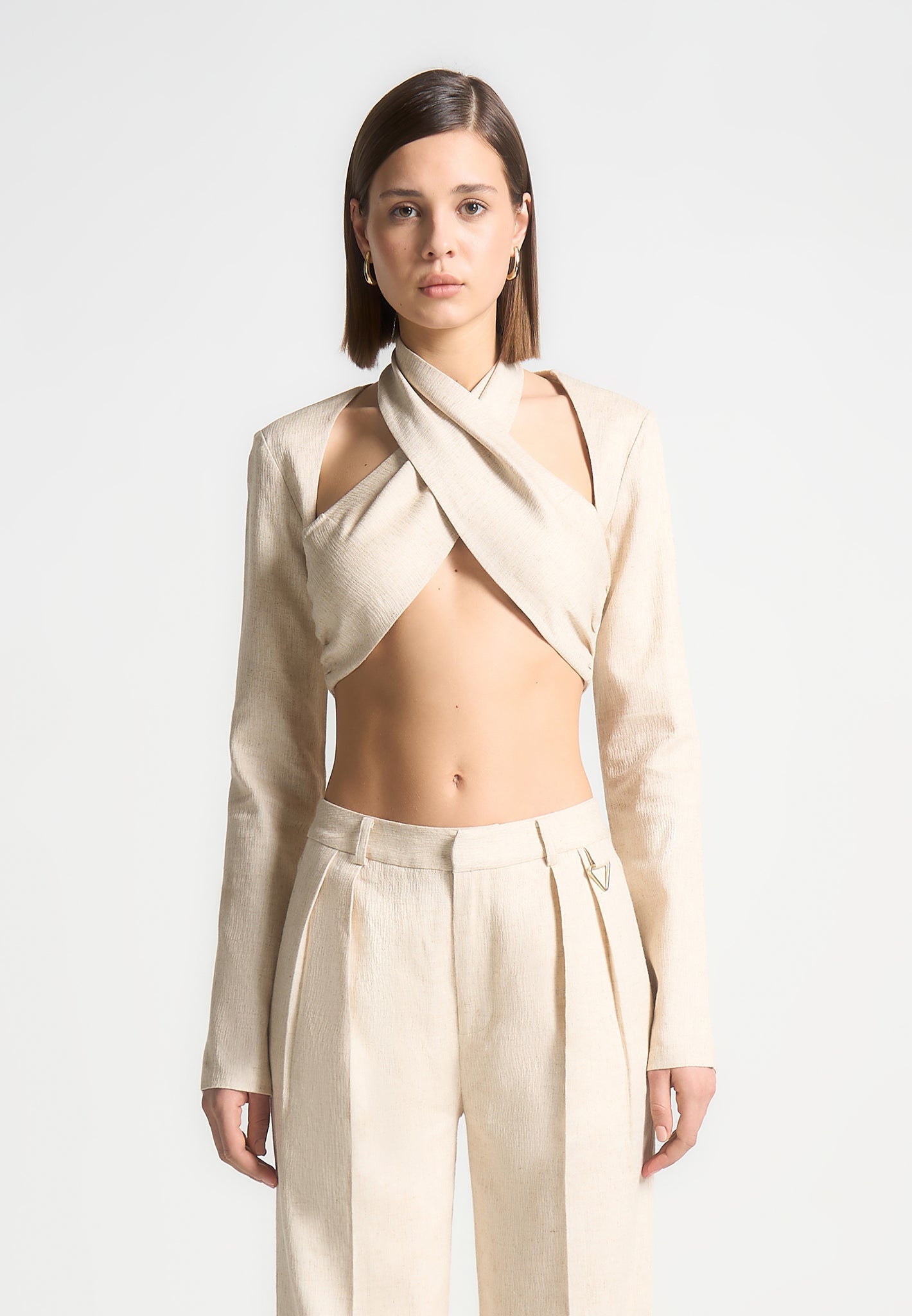 Leinen-Crossover-Bolero-Top - Natur