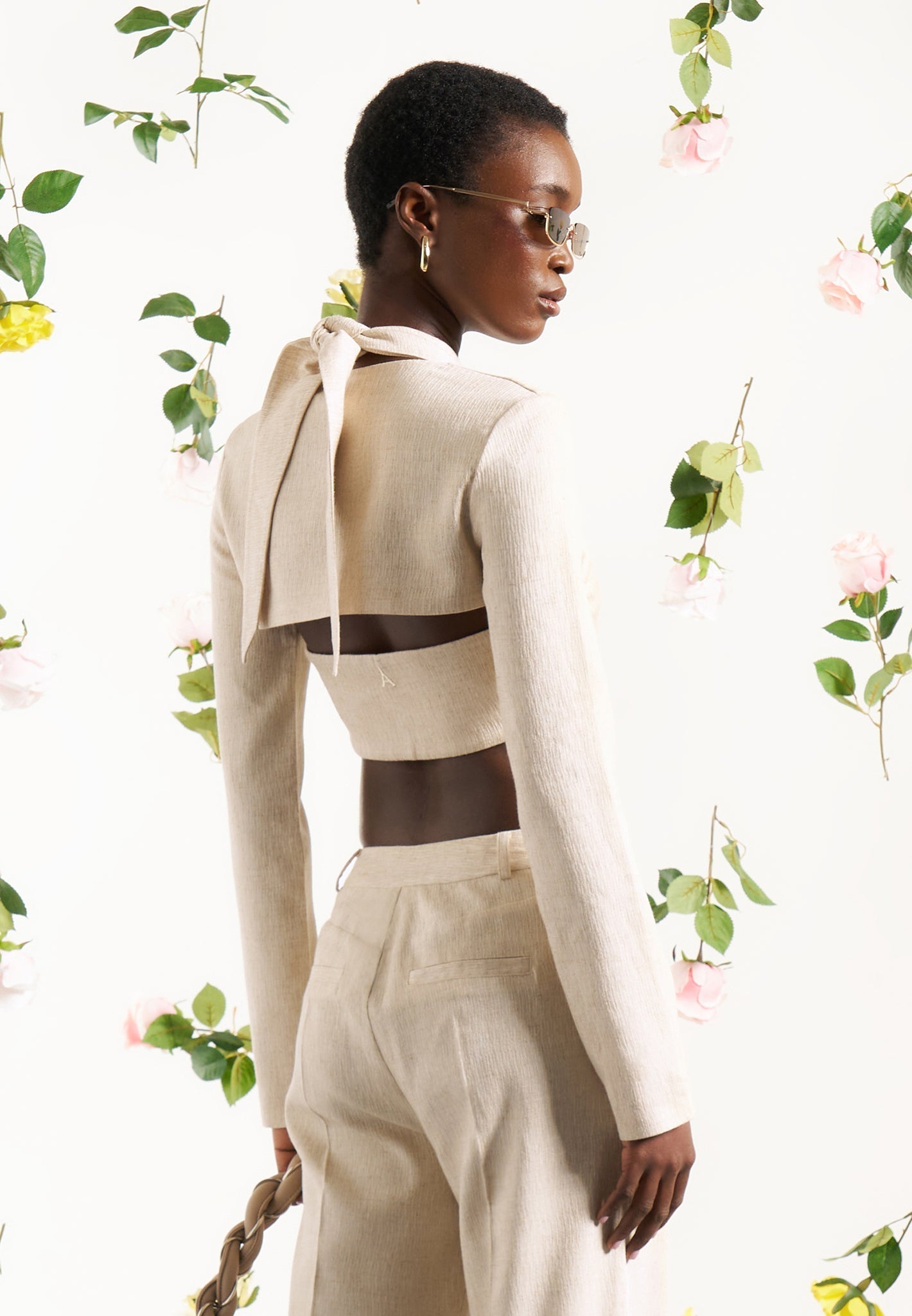 Leinen-Crossover-Bolero-Top - Natur
