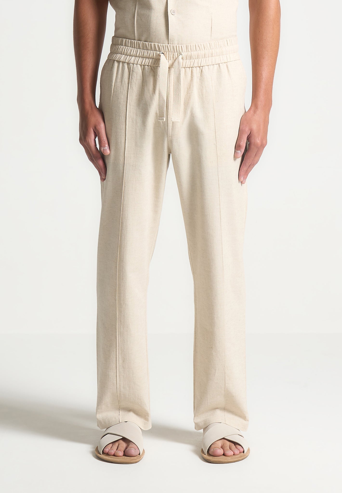 Leinenhose mit Biesen - Natur