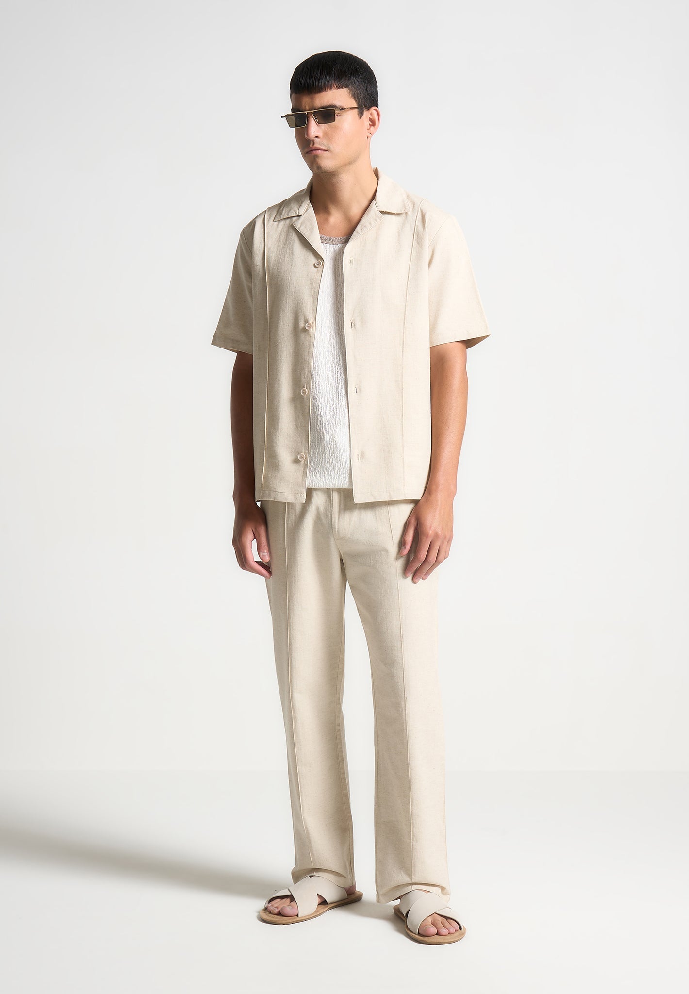 Leinenhose mit Biesen - Natur
