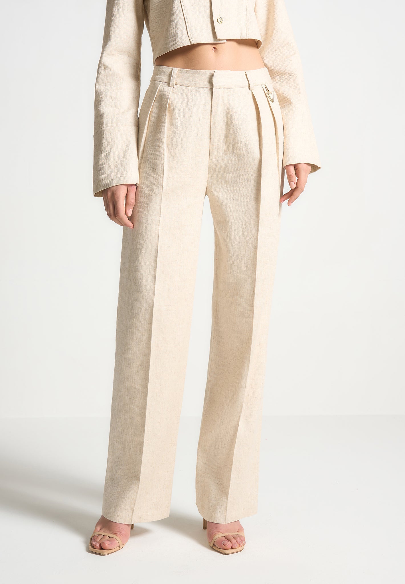 Leinenhose mit Doppelfalten - Natur