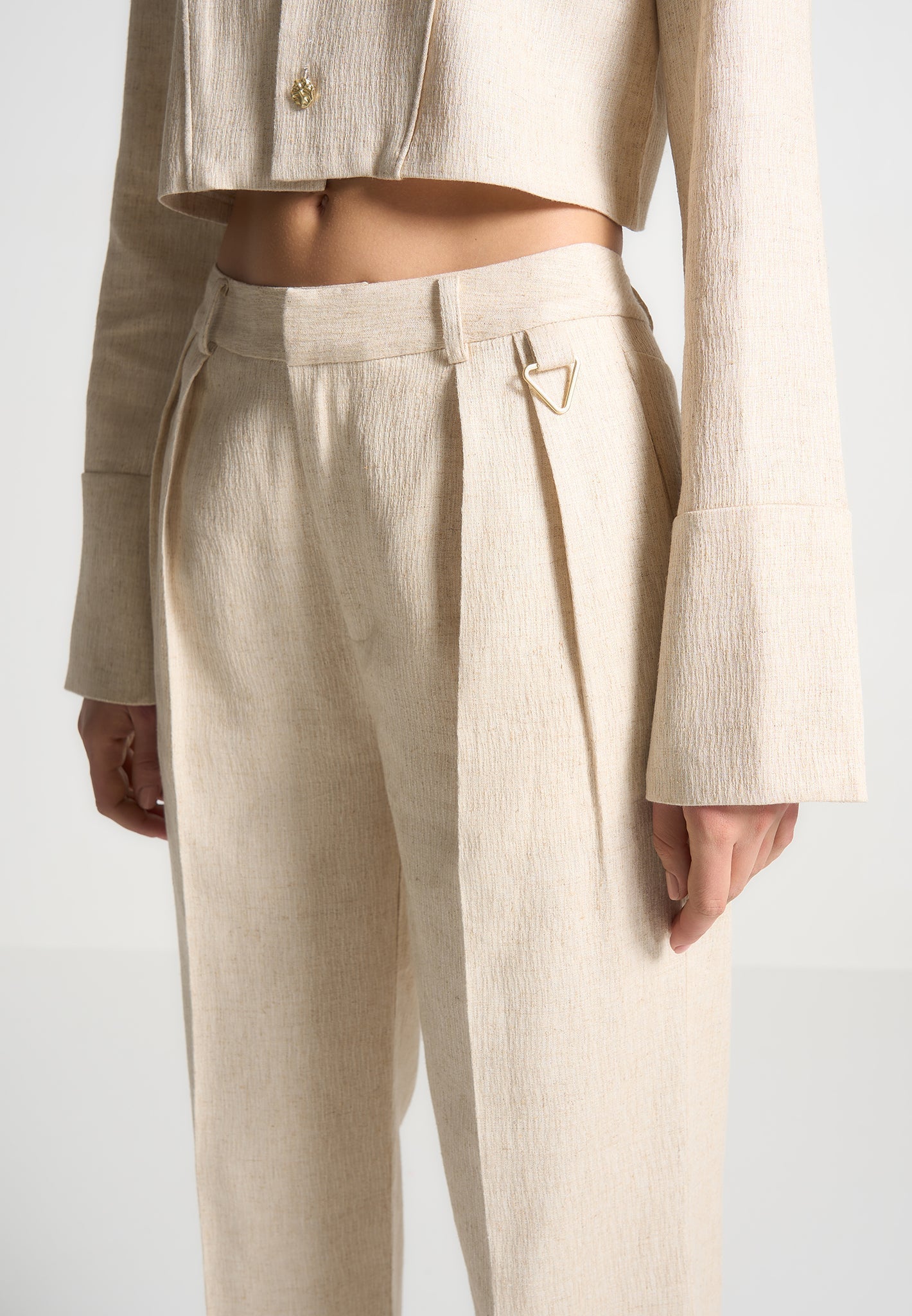 Leinenhose mit Doppelfalten - Natur