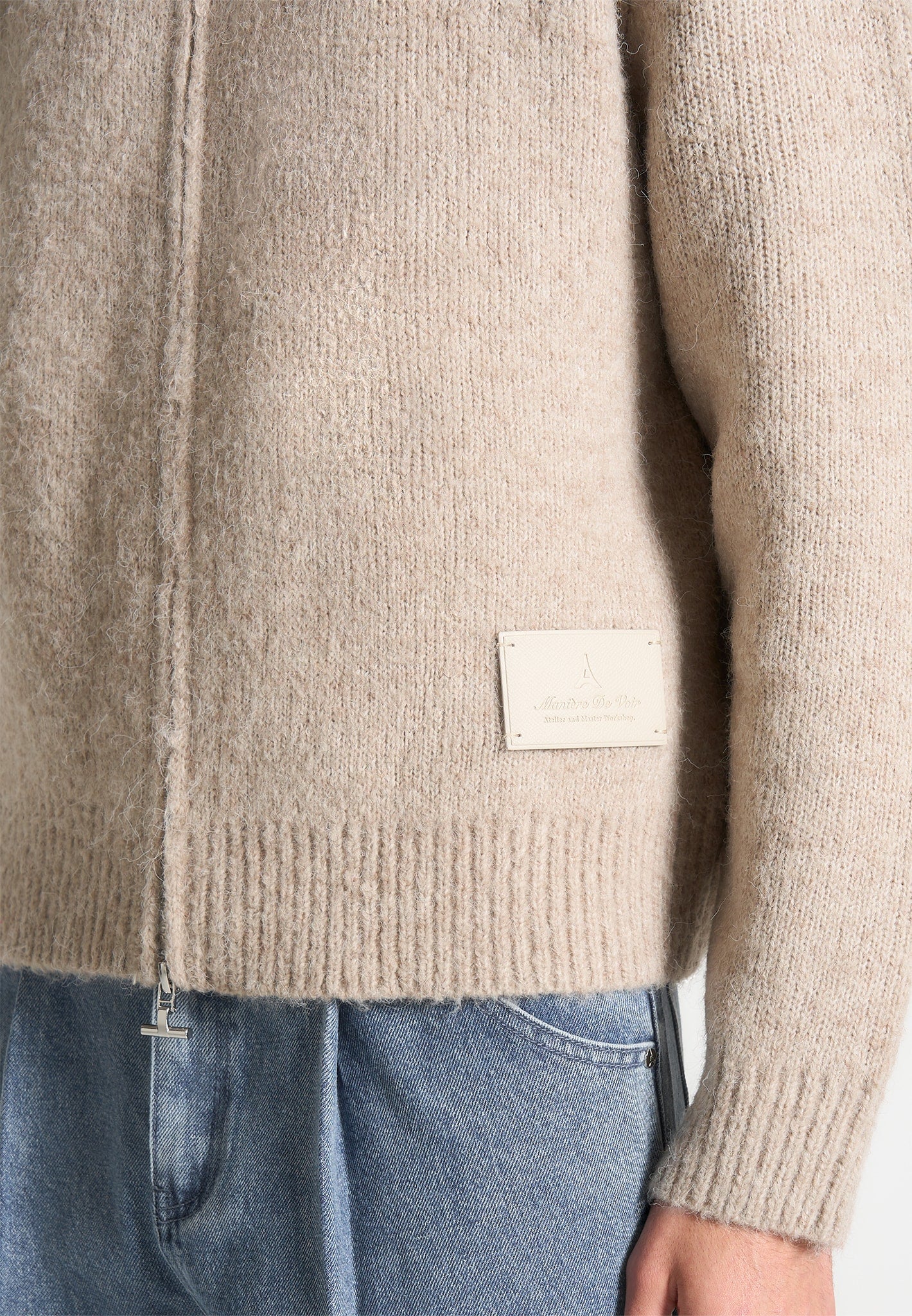 Kapuzenpullover aus Mohair-Mix mit durchgehendem Reißverschluss - Beige