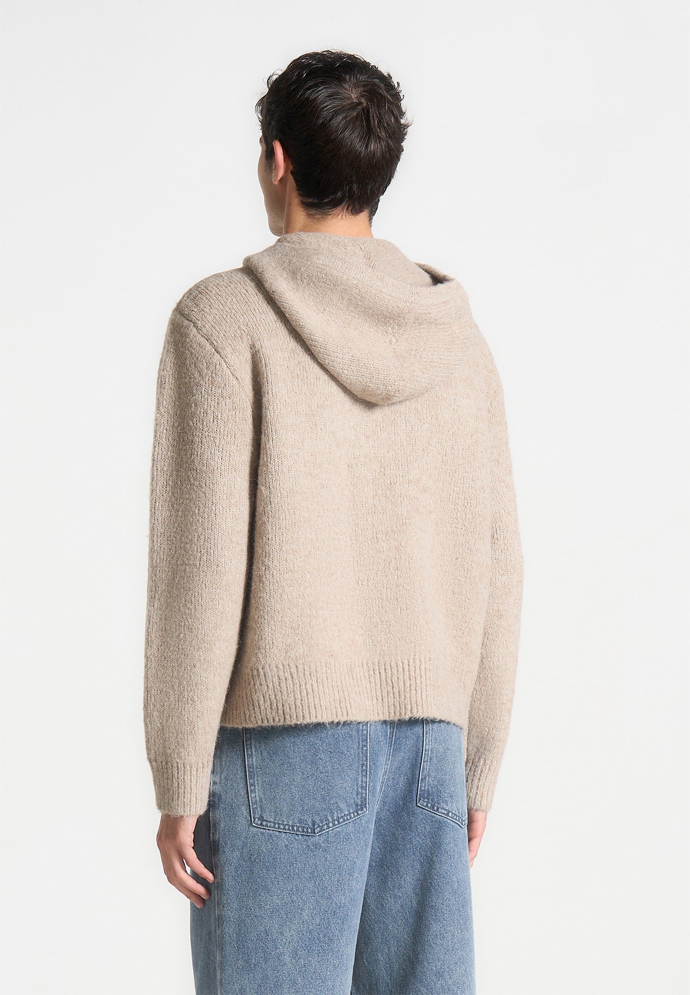 Kapuzenpullover aus Mohair-Mix mit durchgehendem Reißverschluss - Beige