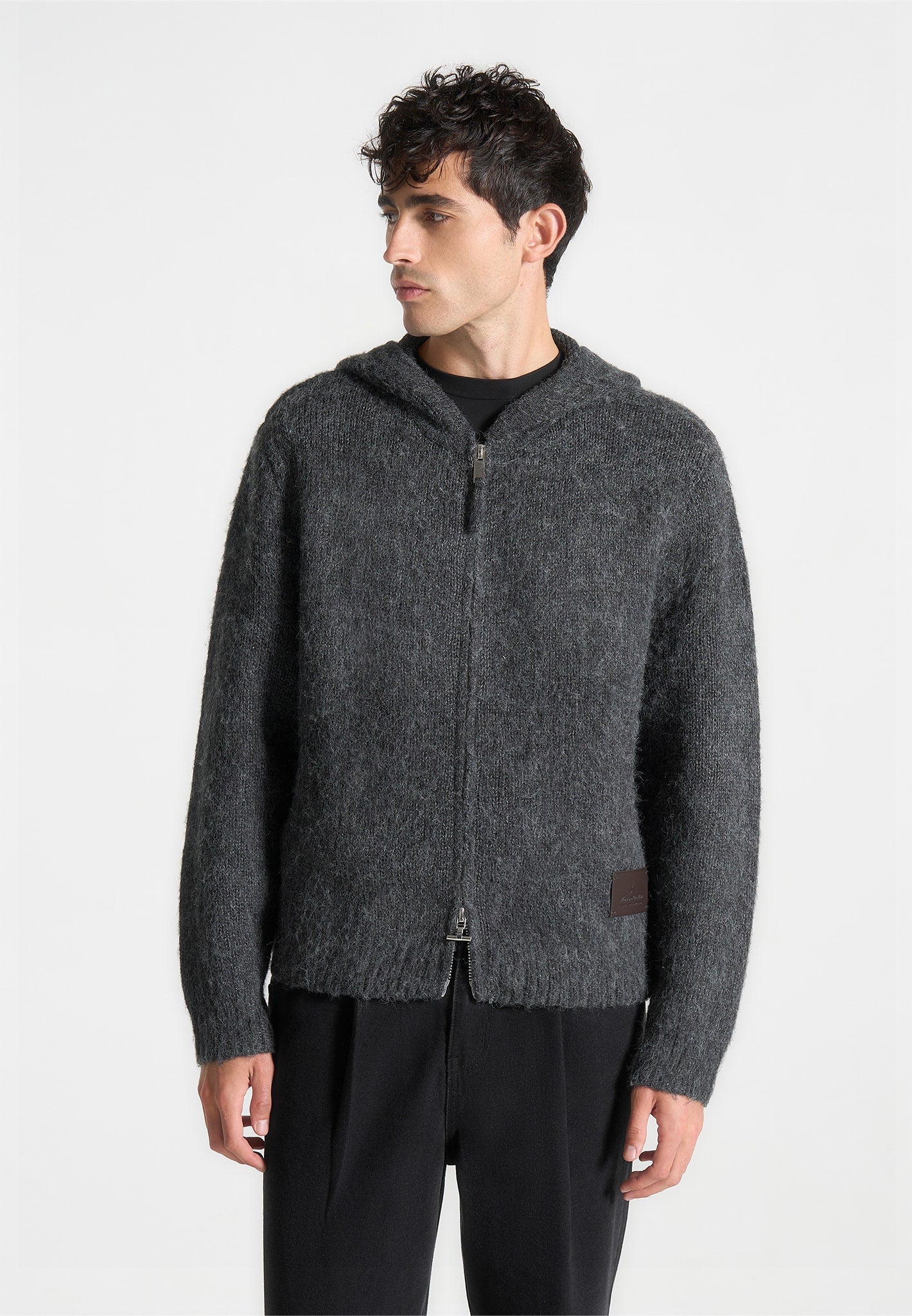 Kapuzenpullover aus Mohair-Mischgewebe mit durchgehendem Reißverschluss - Anthrazitgrau