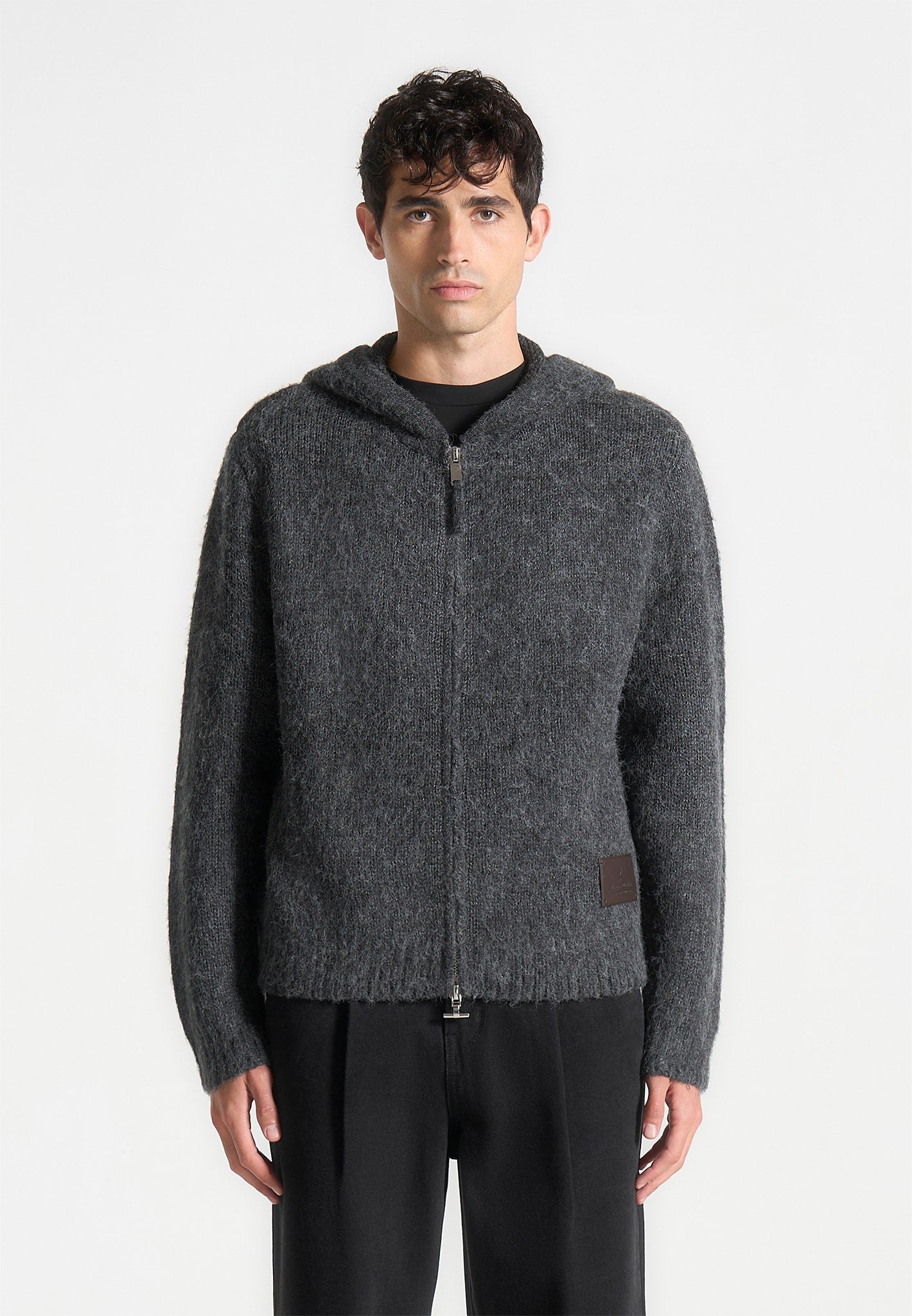 Kapuzenpullover aus Mohair-Mischgewebe mit durchgehendem Reißverschluss - Anthrazitgrau