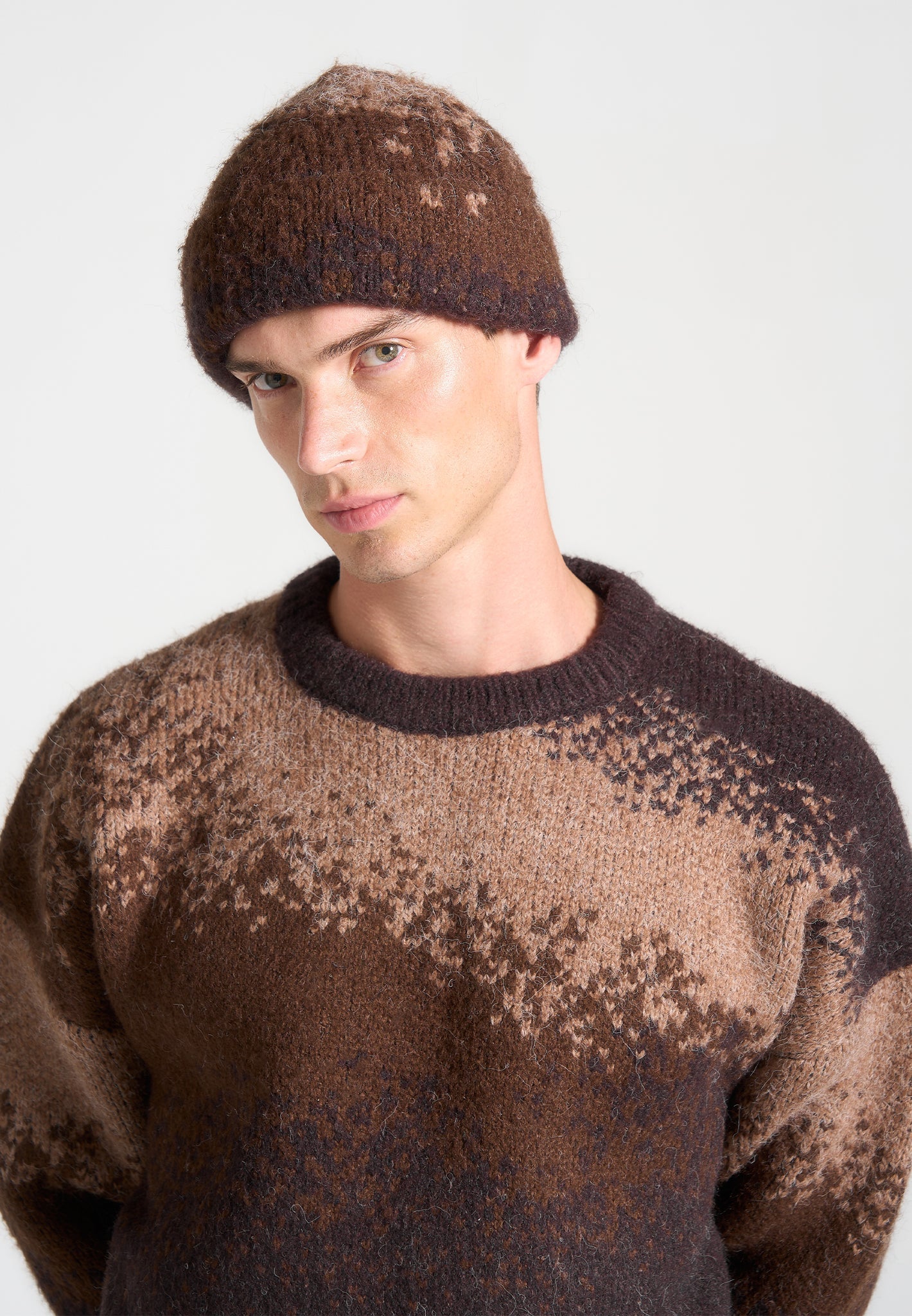 Ombré-Strickmütze - Taupe