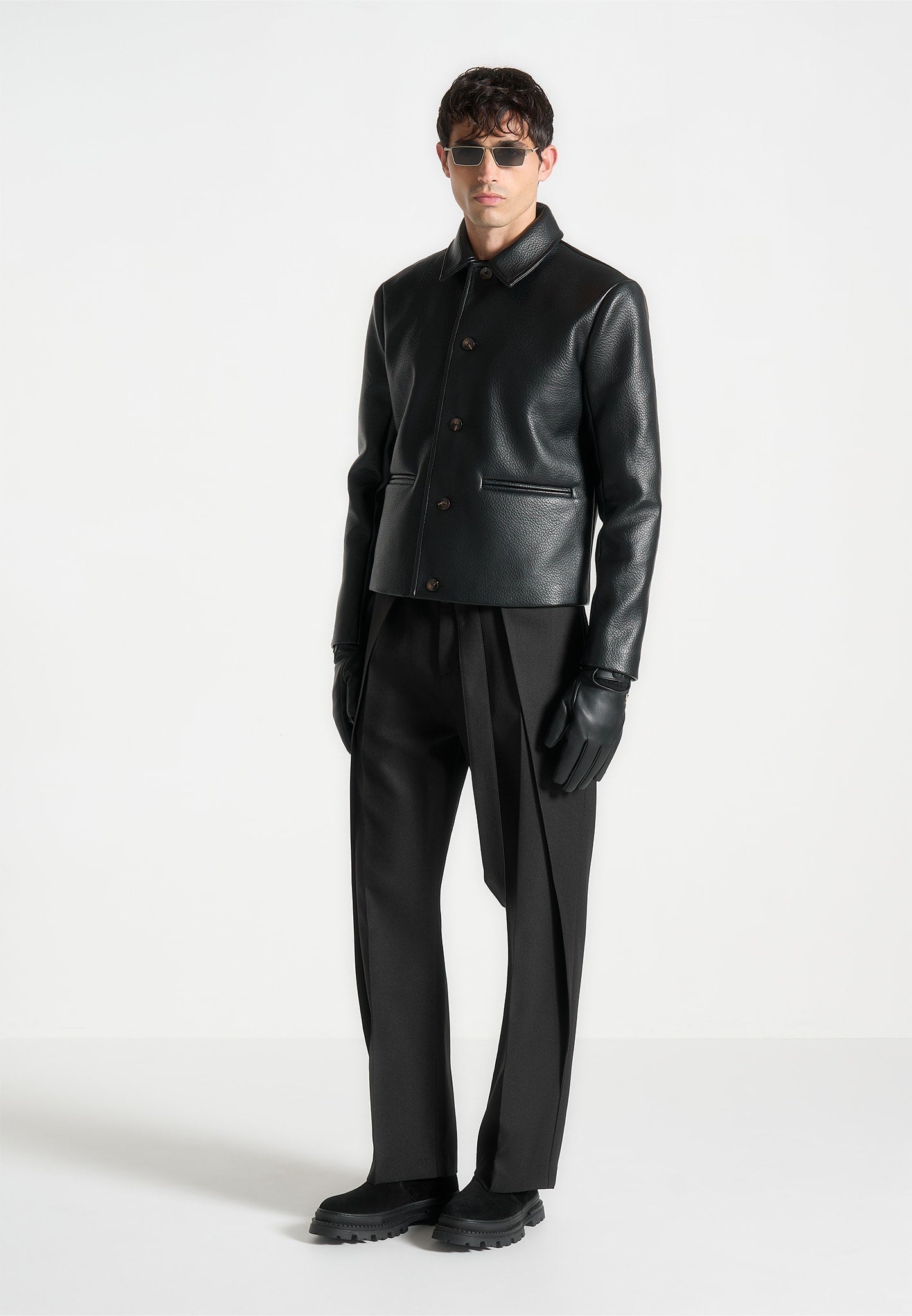 Jacke aus genarbtem Leder - Schwarz